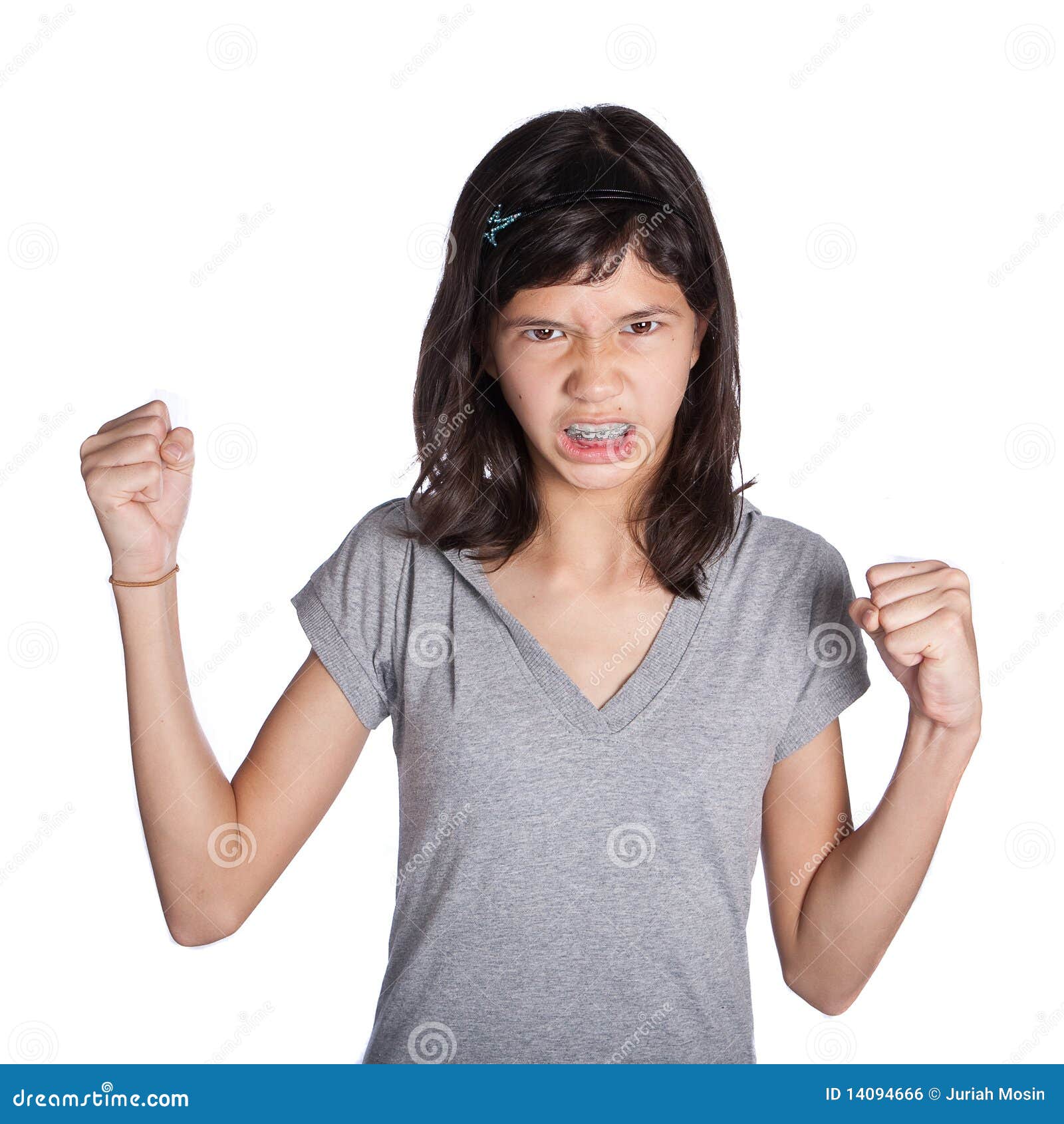 Angry Young Girl With Fist In Air Stock Photo Image Of