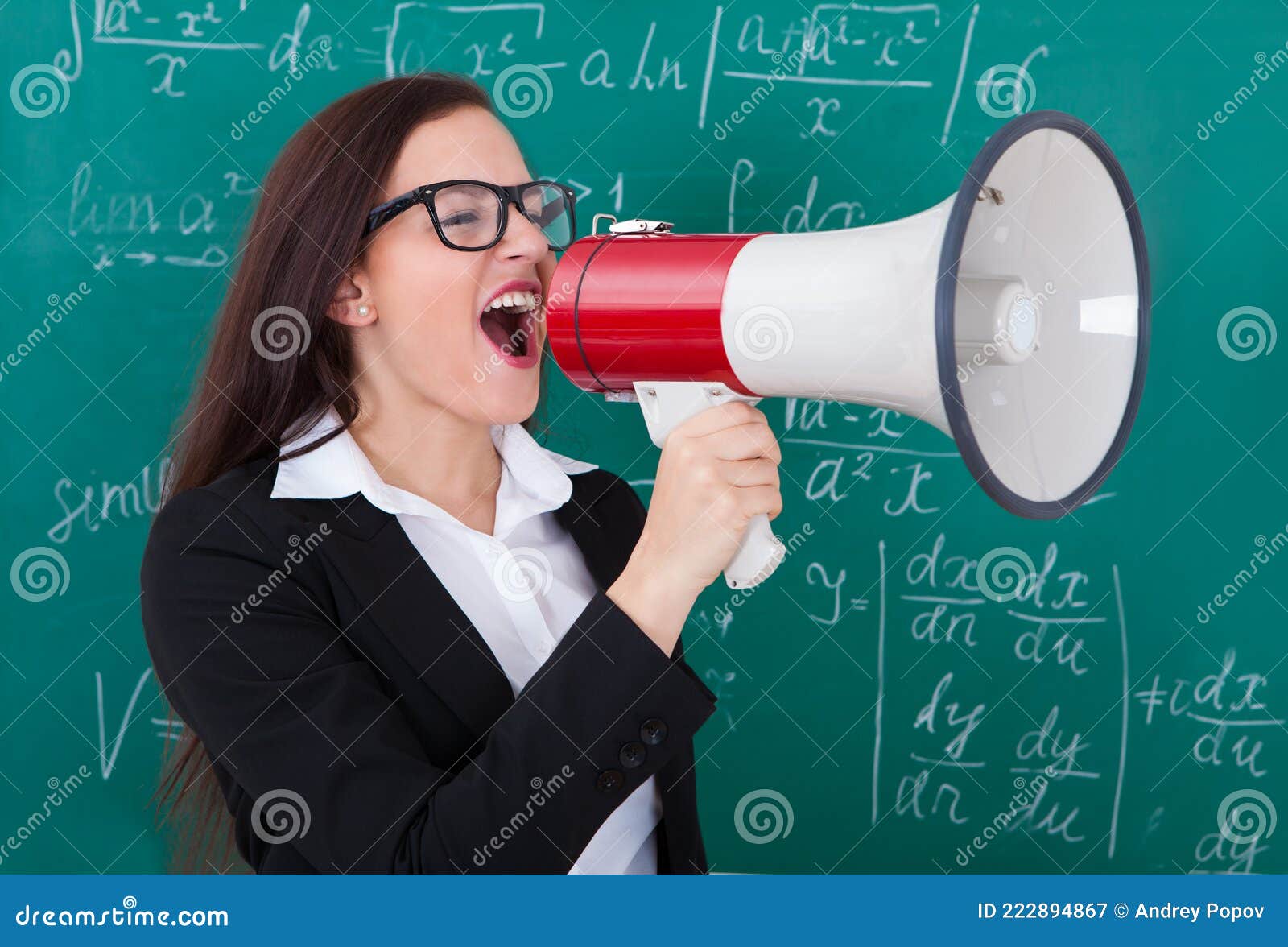 Angry Teacher Shouting through Megaphone Stock Image Image of