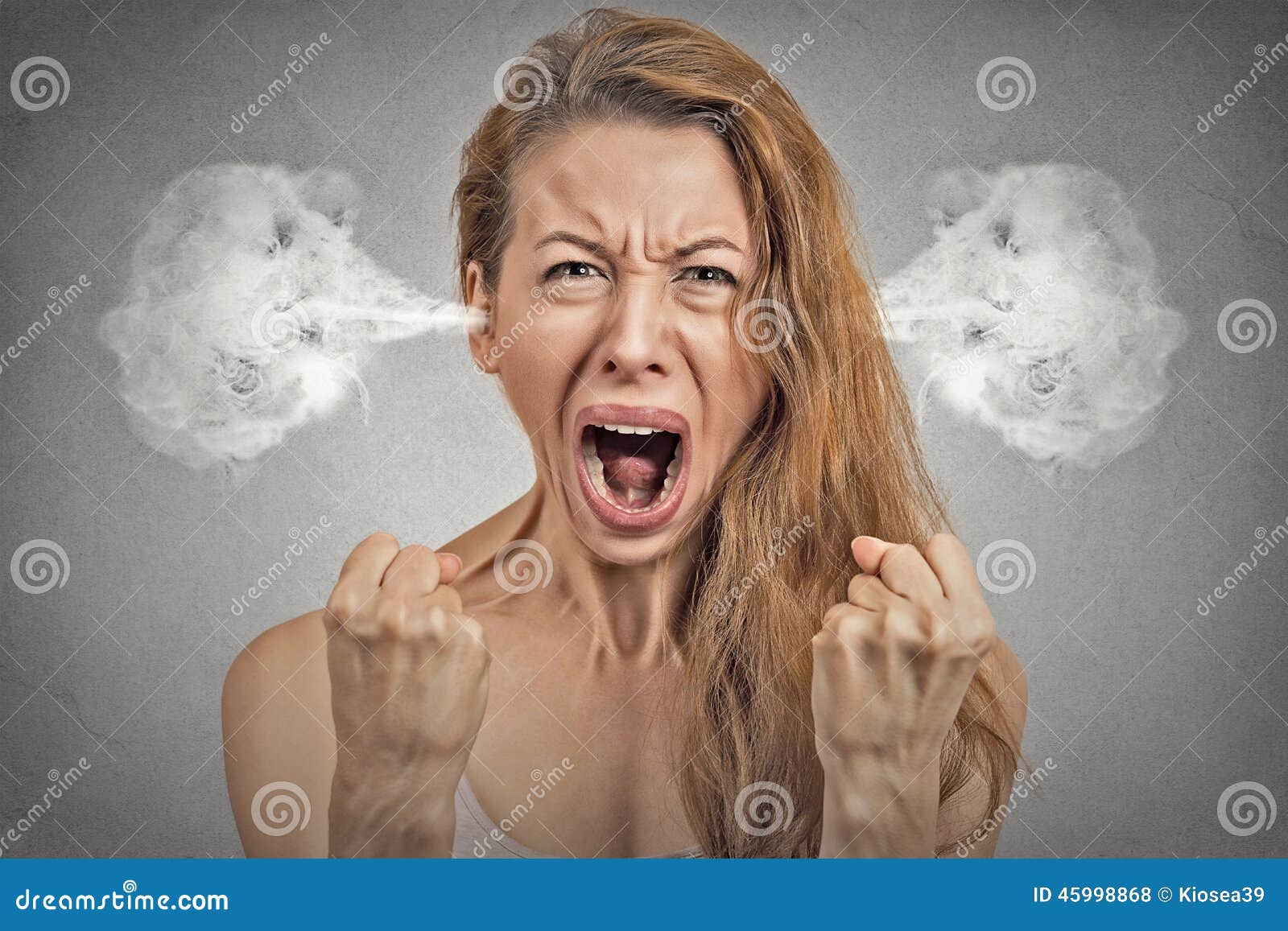 angry young woman steam coming out of ears screaming