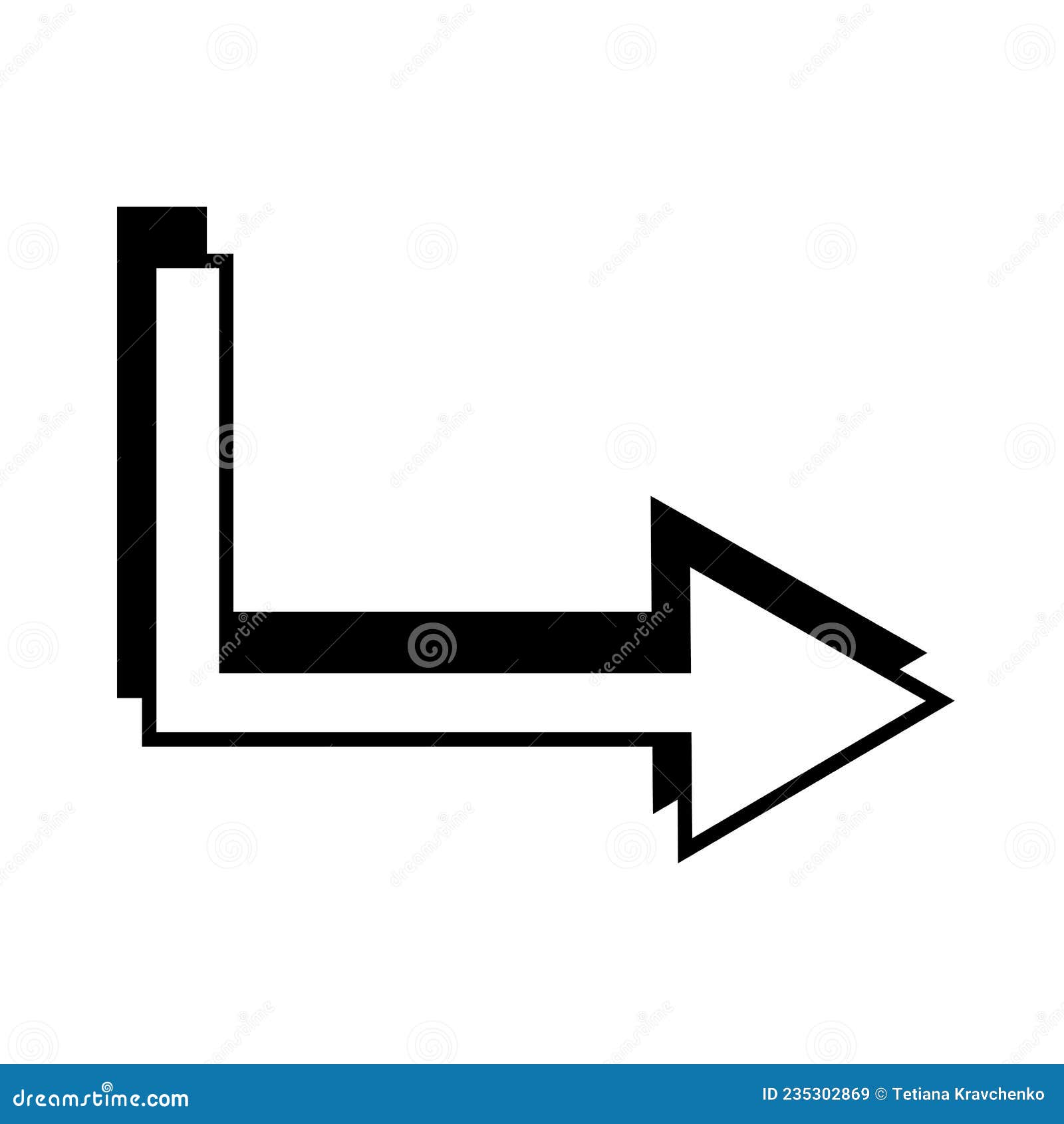 Angular Arrow Icon. White and Black Art. Silhouette Shadow Effect