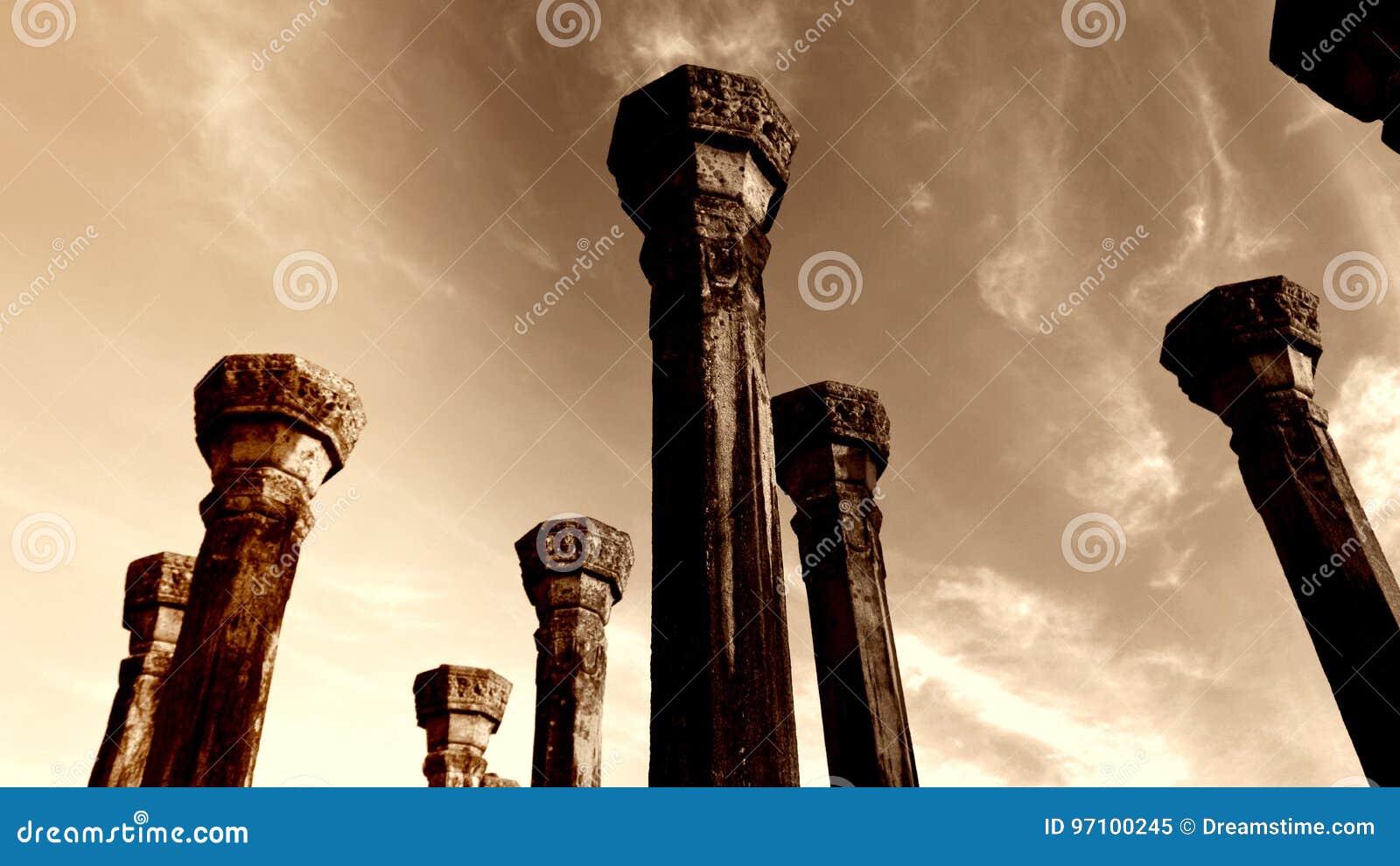 anicient stone pillers of medirigiriya vatadageya, sri lanka.