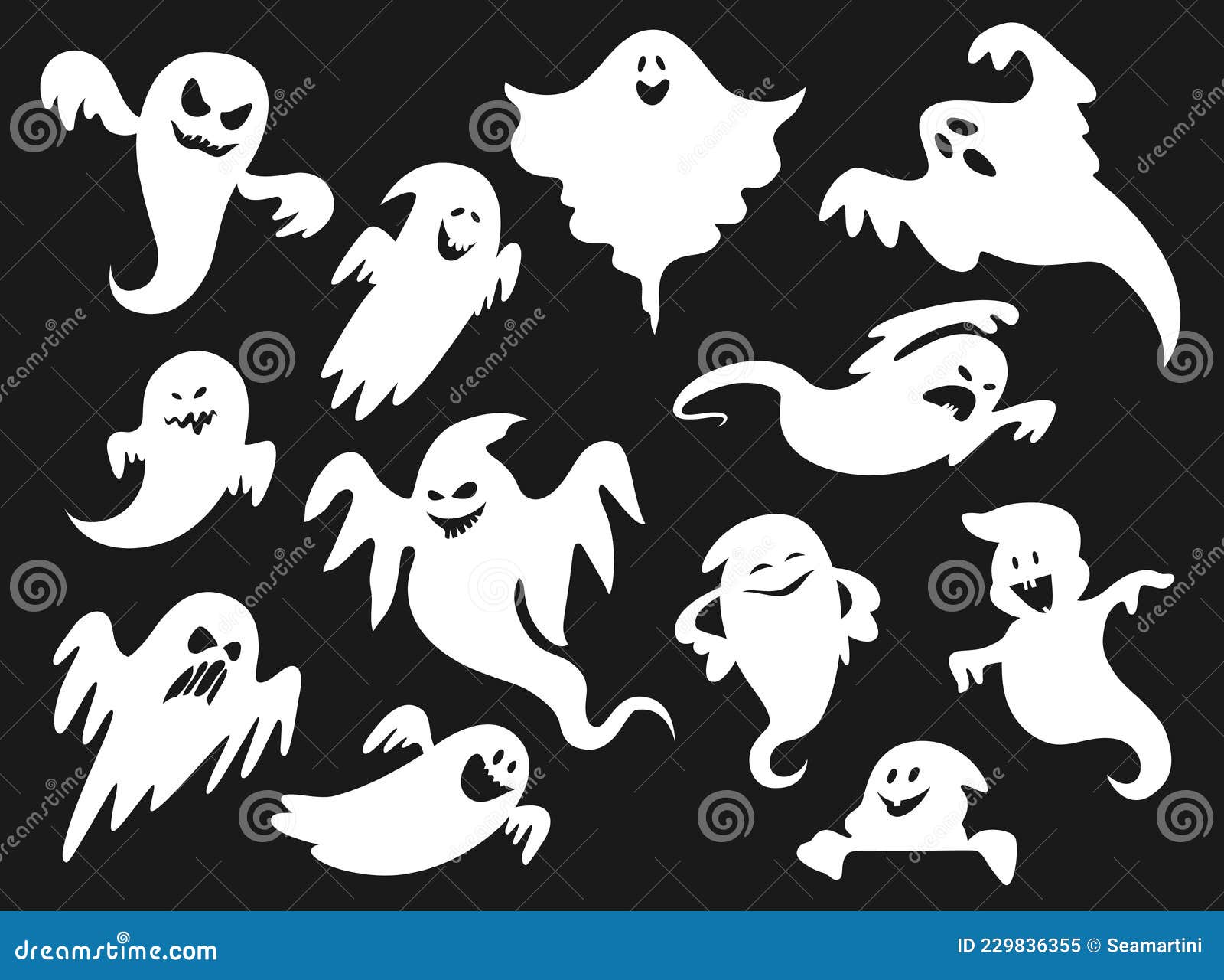 Fantasmas Halloween Realistas Desenhos Animados Boo Poltergeist Monstros  Férias Espíritos imagem vetorial de Seamartini© 674451324