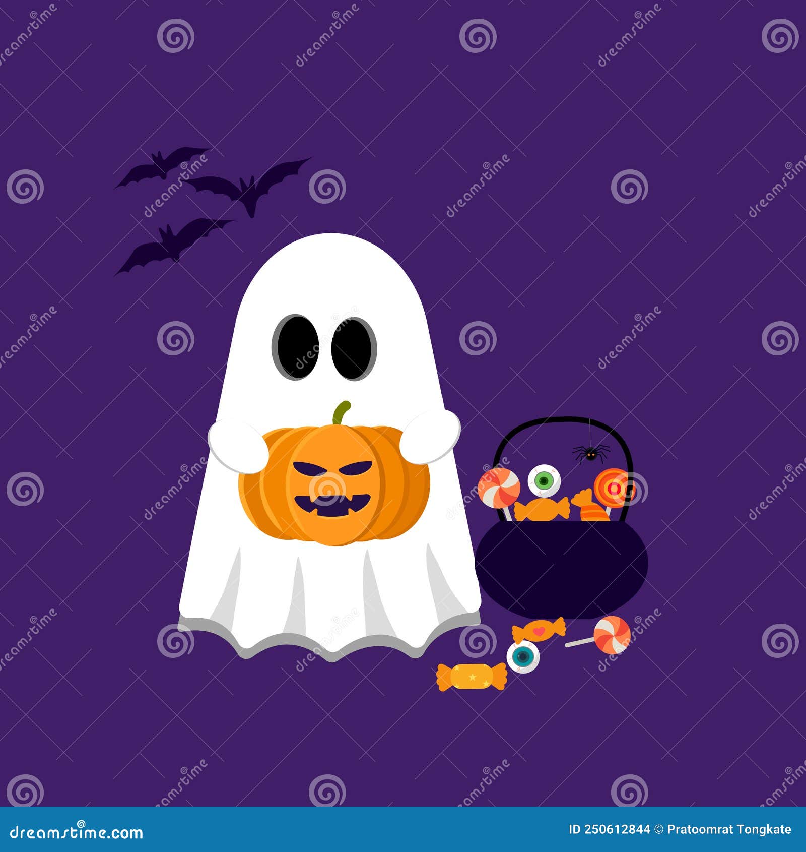 Fantasma de halloween fofo com ilustração de abóbora malvada fantasma de  desenho animado halloween