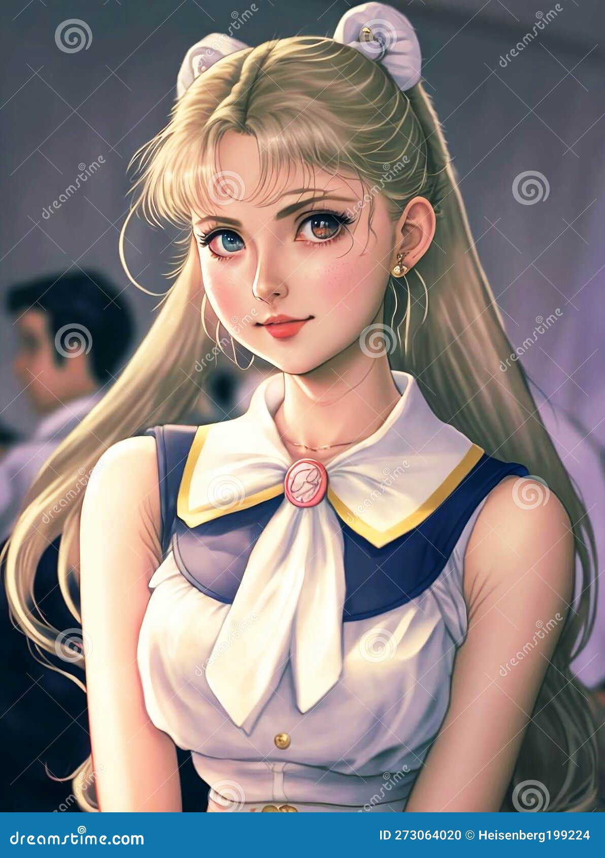 Uma pintura digital de um estilo girl anime