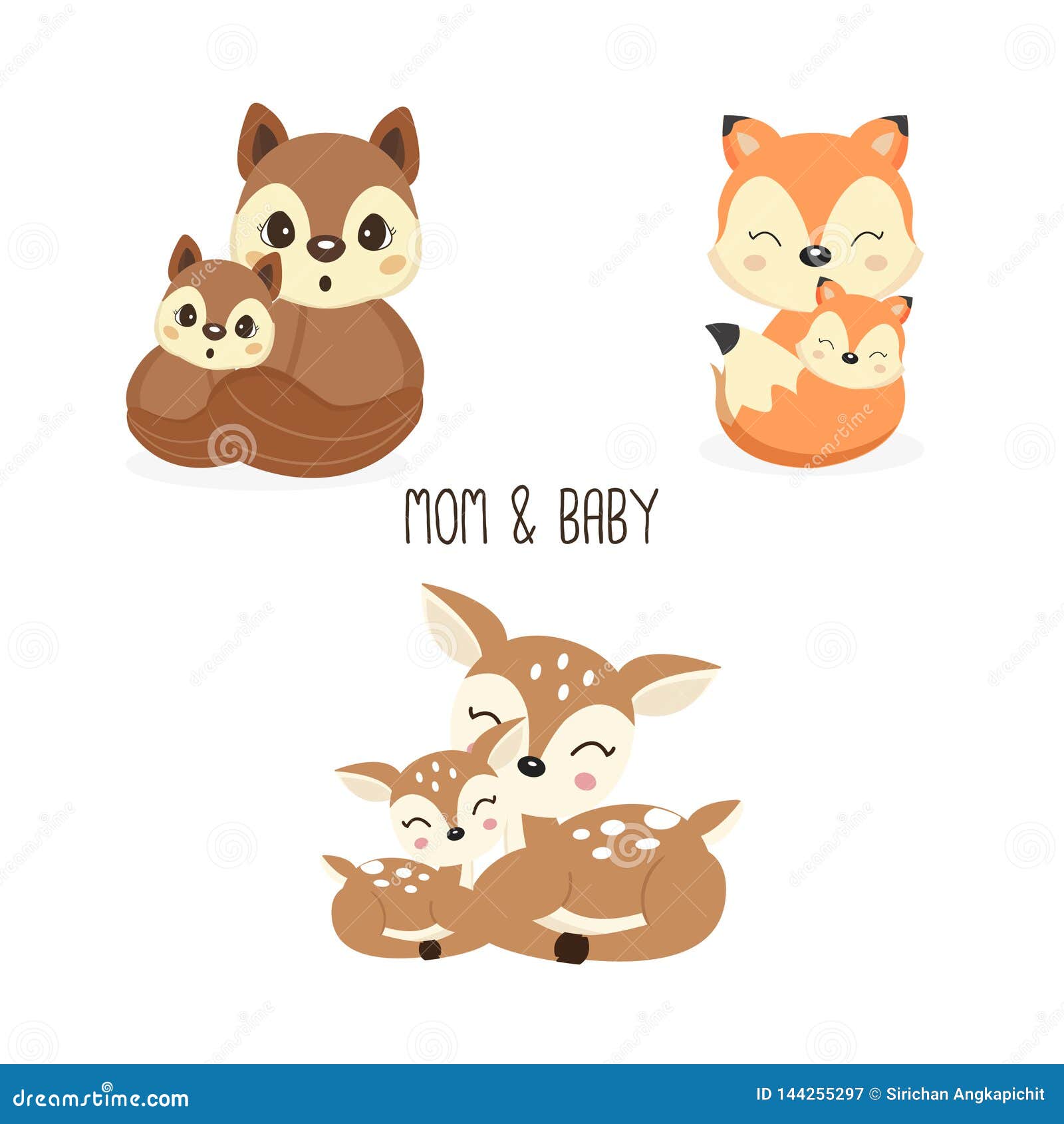 Desenho Da Família Bonito Da Raposa, Da Mãe E Dos Dois Raposa