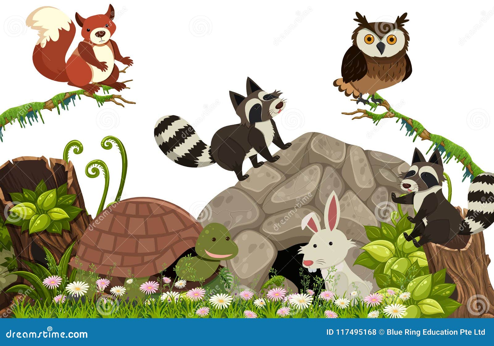 Animais Felizes Na Floresta Ilustracao Do Vetor Ilustracao De Animais Floresta 117495168