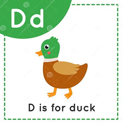 Learning English Alphabet for Kids. Letter D. Cute Cartoon Duck. Stock ...