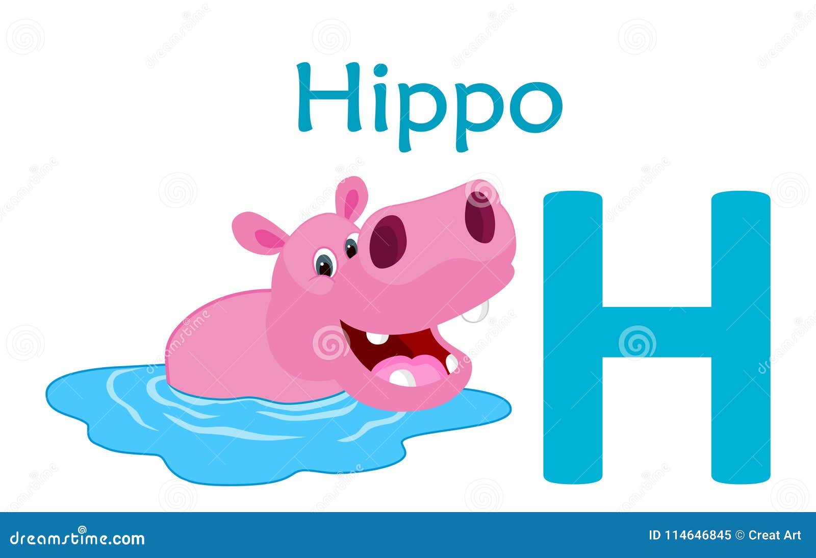 Animal Alphabet H.H for Hippo Stock Vector Illustration of adorable