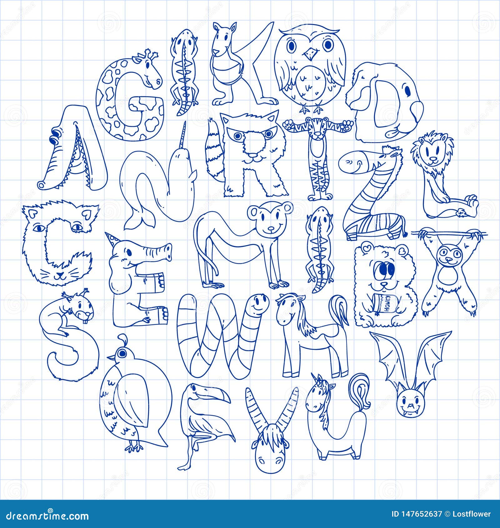 Animal Alphabet. Letters from a To Z. Flamingo, Giraffe, Horse ...