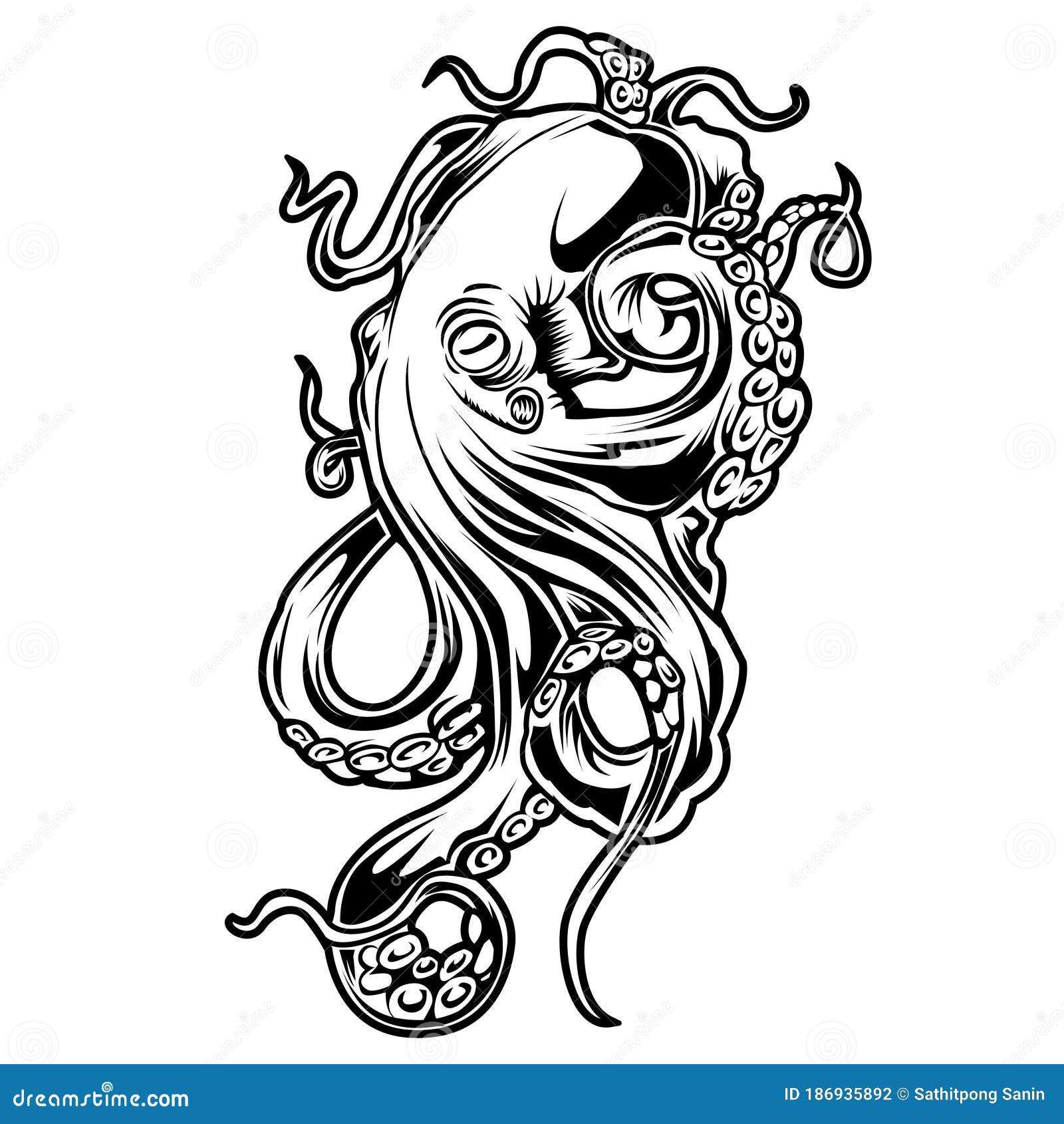 Octopus Sea Drawing Tattoo Vector Illustrtion 4 Stock Vector  Illustration  of male office 186935892