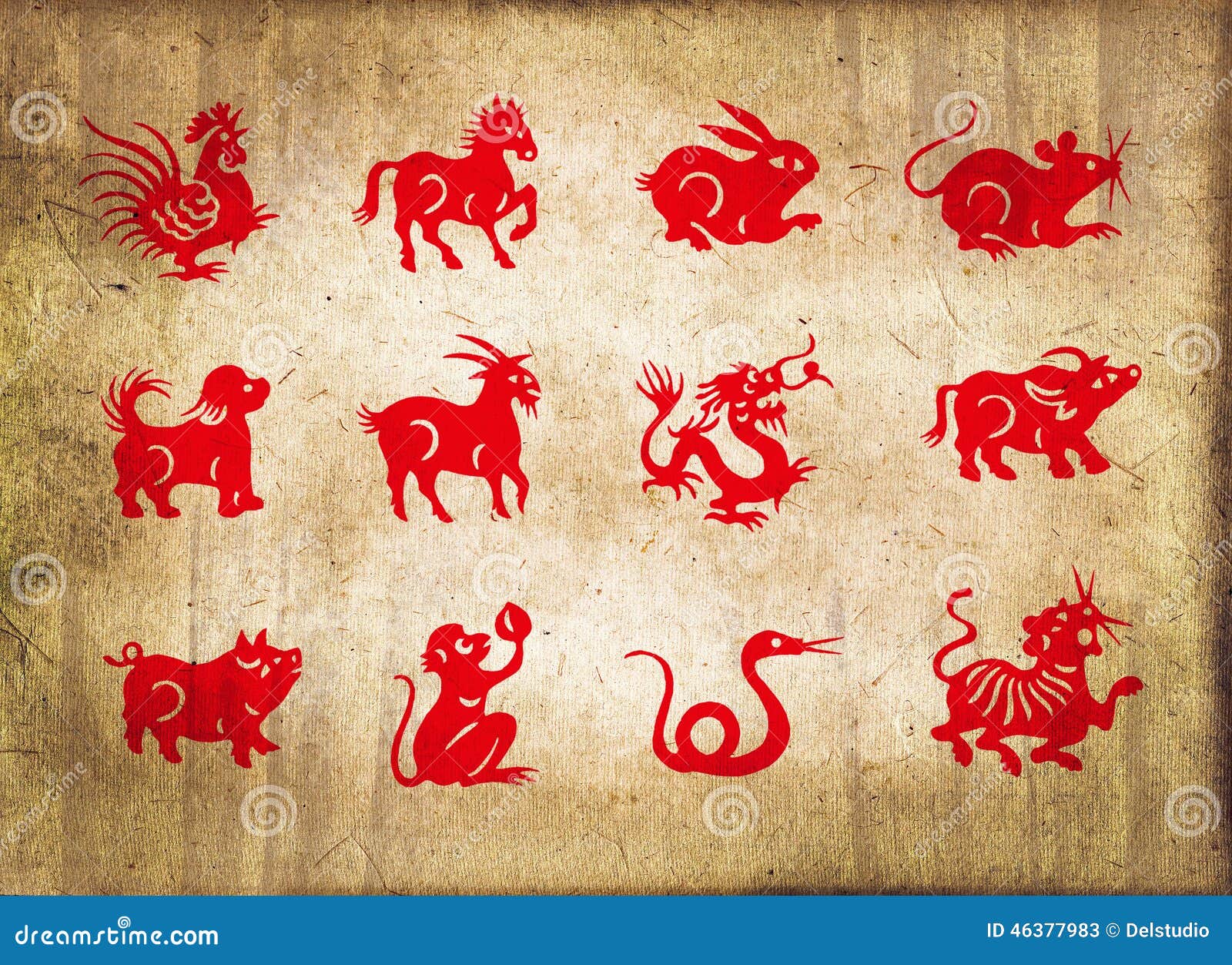 Animal Of The Chinese Zodiac, Sepia Textured Background Stock Photo - Image: 46377983