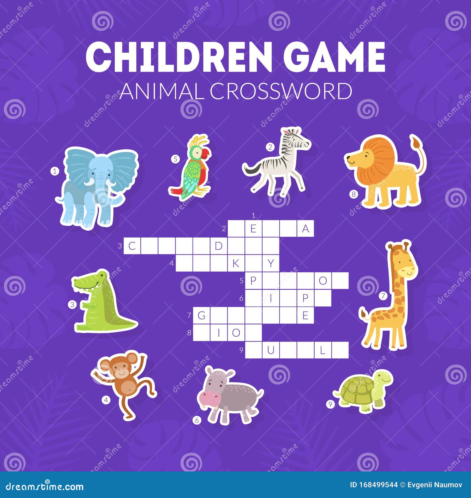 Animal Crossword, Childrens Educational Game with Exotic African Animals  Vector Illustration Stock Vector - Illustration of crocodile, activity:  168499544