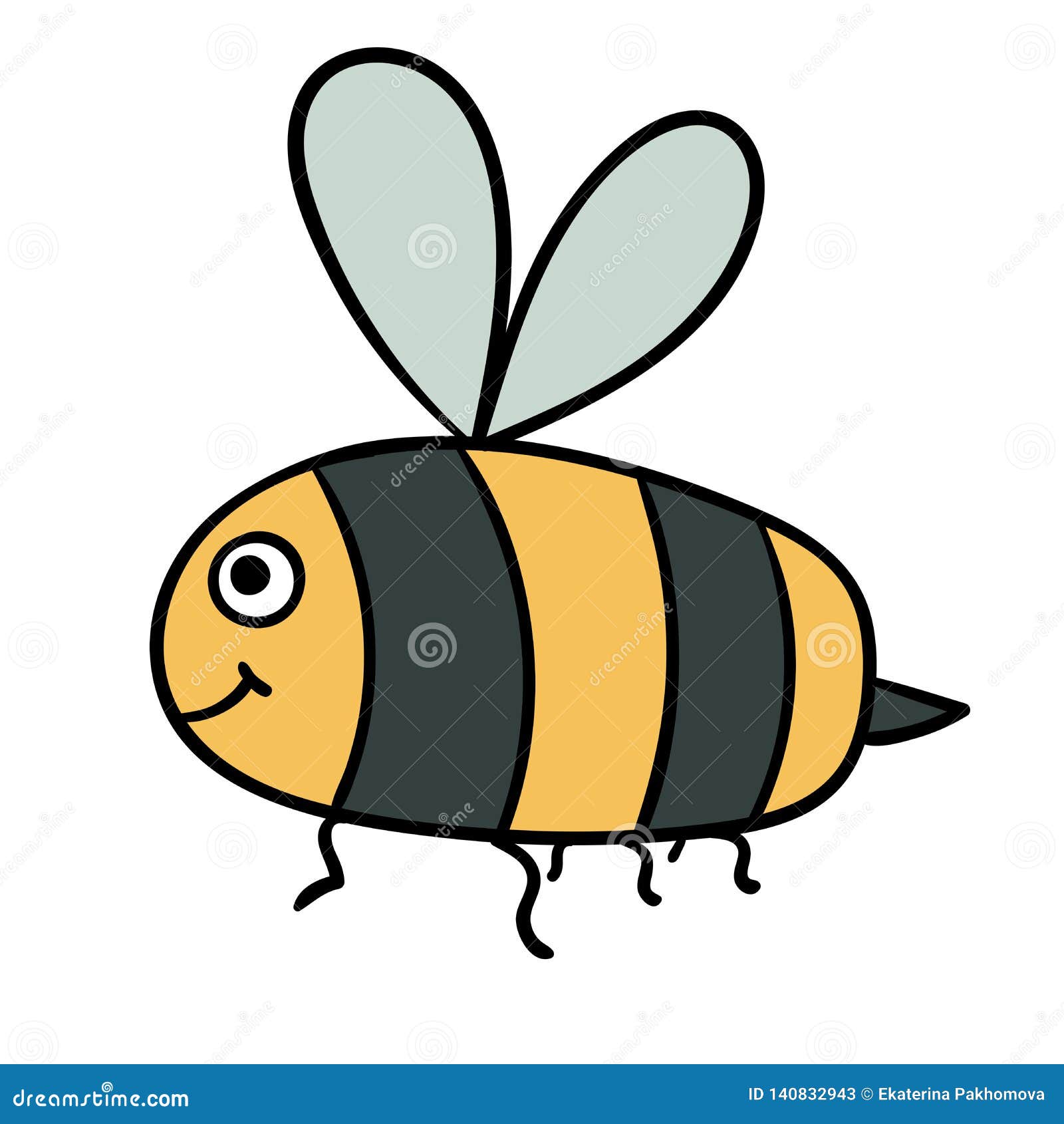 Cute Cartoon Doodle Linear Bee Isolated On White Background. Stock