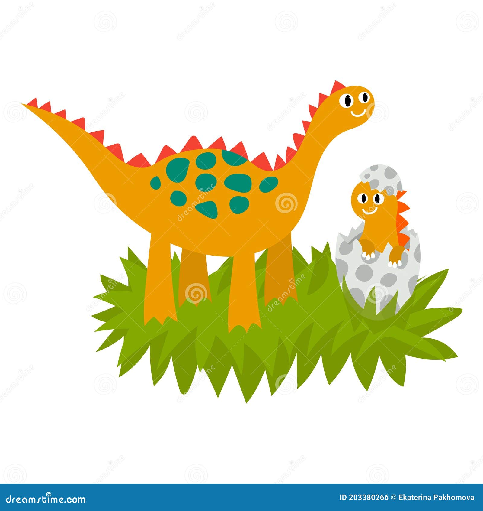 Download Cute Dinosaurs Family, Mother And Baby In The Nest. Stock ...