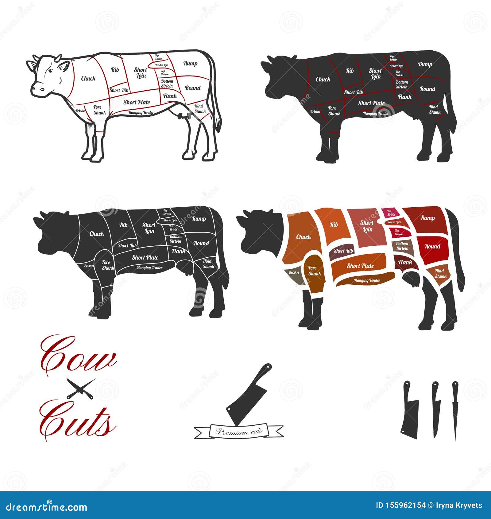 Animal cuts stock illustration. Illustration of sirloin 155962154