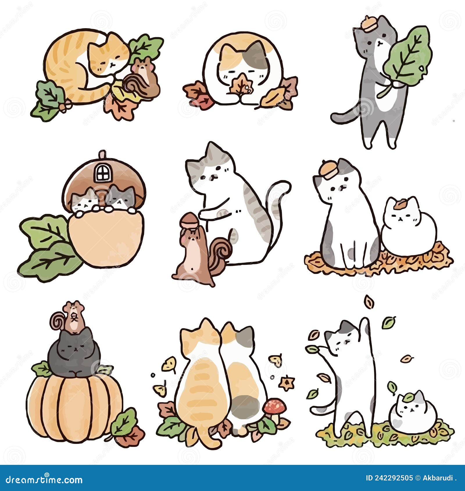 Set Of Cute Cats Flat Icons, Vector Flat Illustrations. Cat Breeds