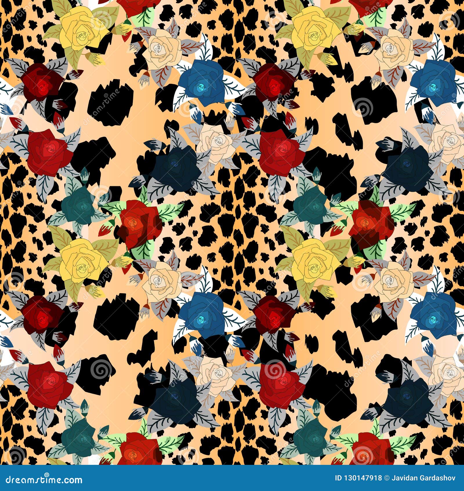 Download Animal Flower Seamless Pattern In Leopard Skin And Flowers Background Stock Illustration Illustration Of Background Blossom 130147918