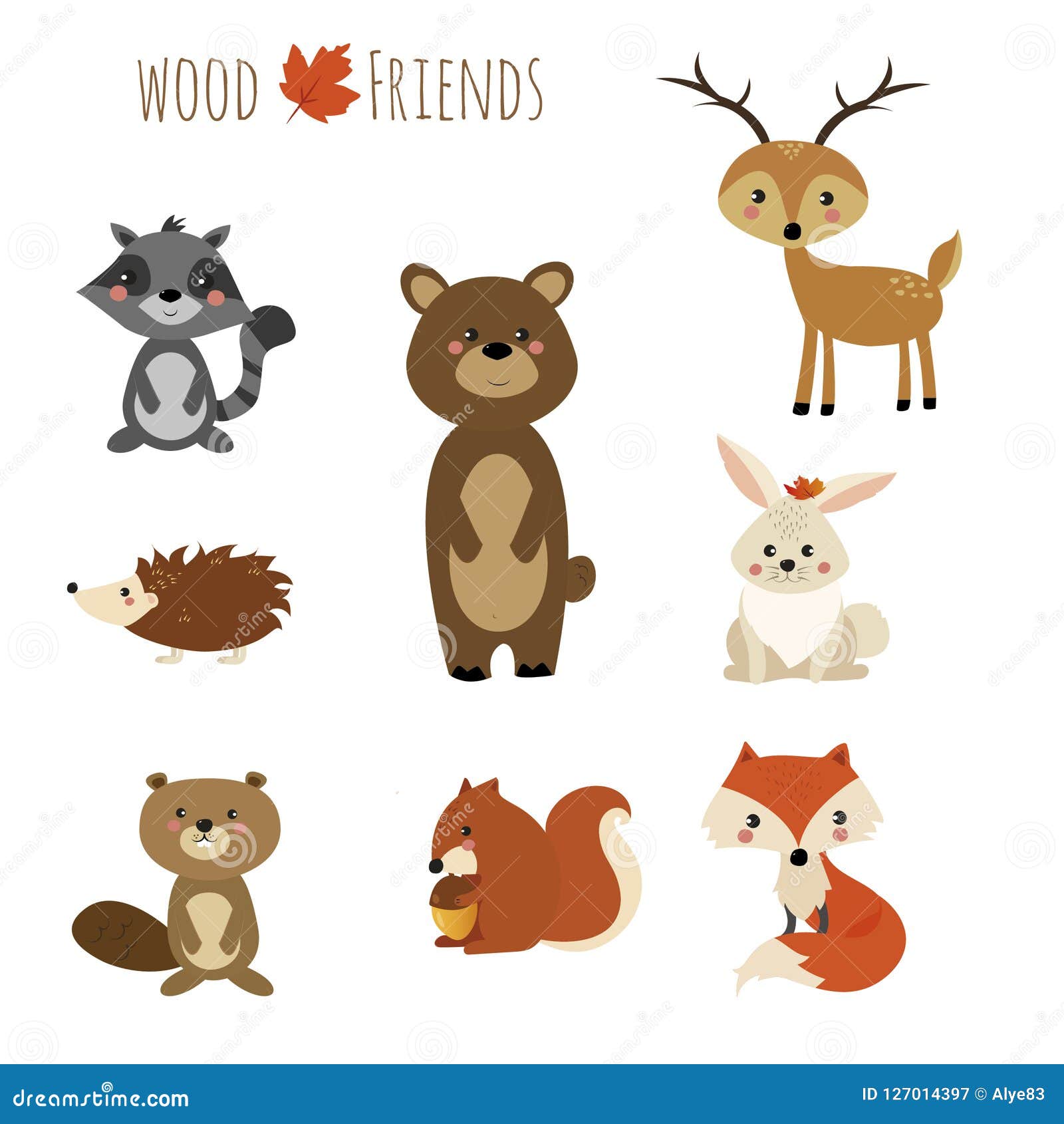 Animal friends of the wood stock illustration. Illustration of brown -  127014397