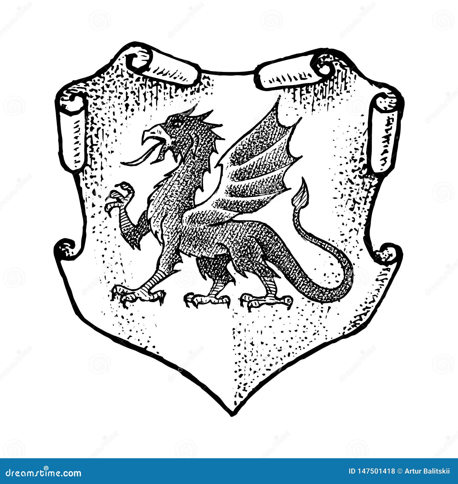 Animal for Heraldry in Vintage Style. Engraved Coat of Arms with Dragon,  Mythical Creature. Medieval Emblems and the Stock Vector - Illustration of  badge, animal: 147501418