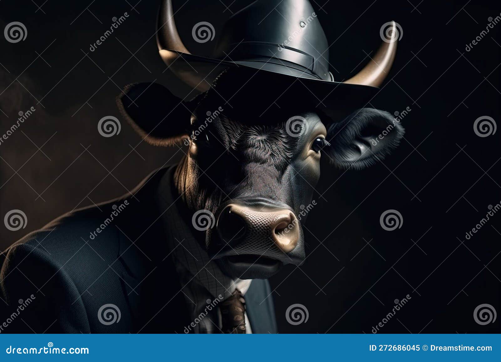 Animal Horned Bull in Cowboy Hat Gentleman and Boss. AI Generated Stock ...