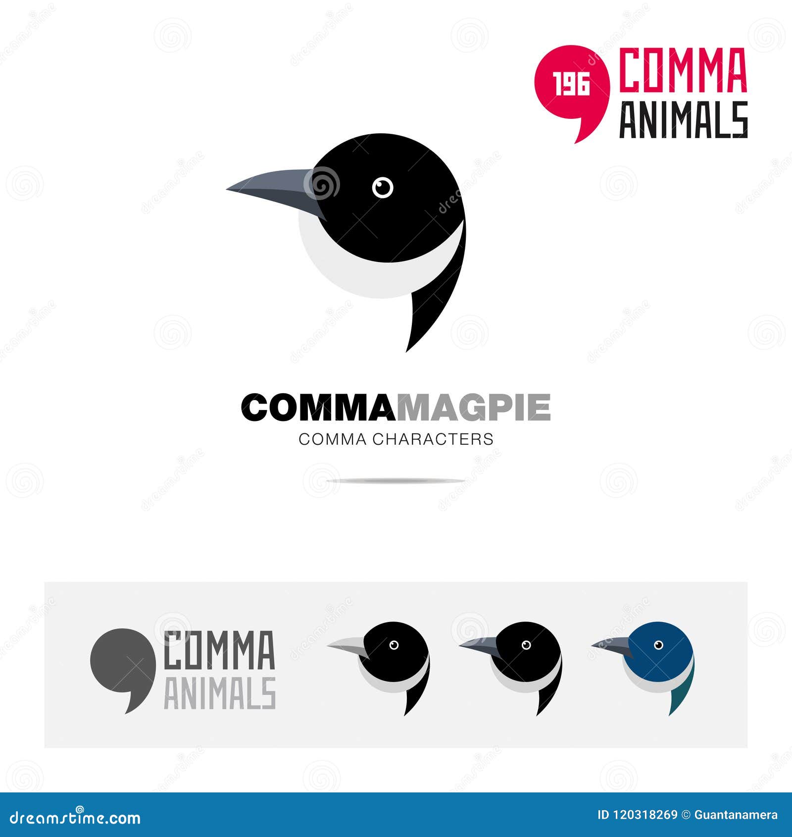magpie bird concept icon set and modern brand identity logo template and app  based on comma sign