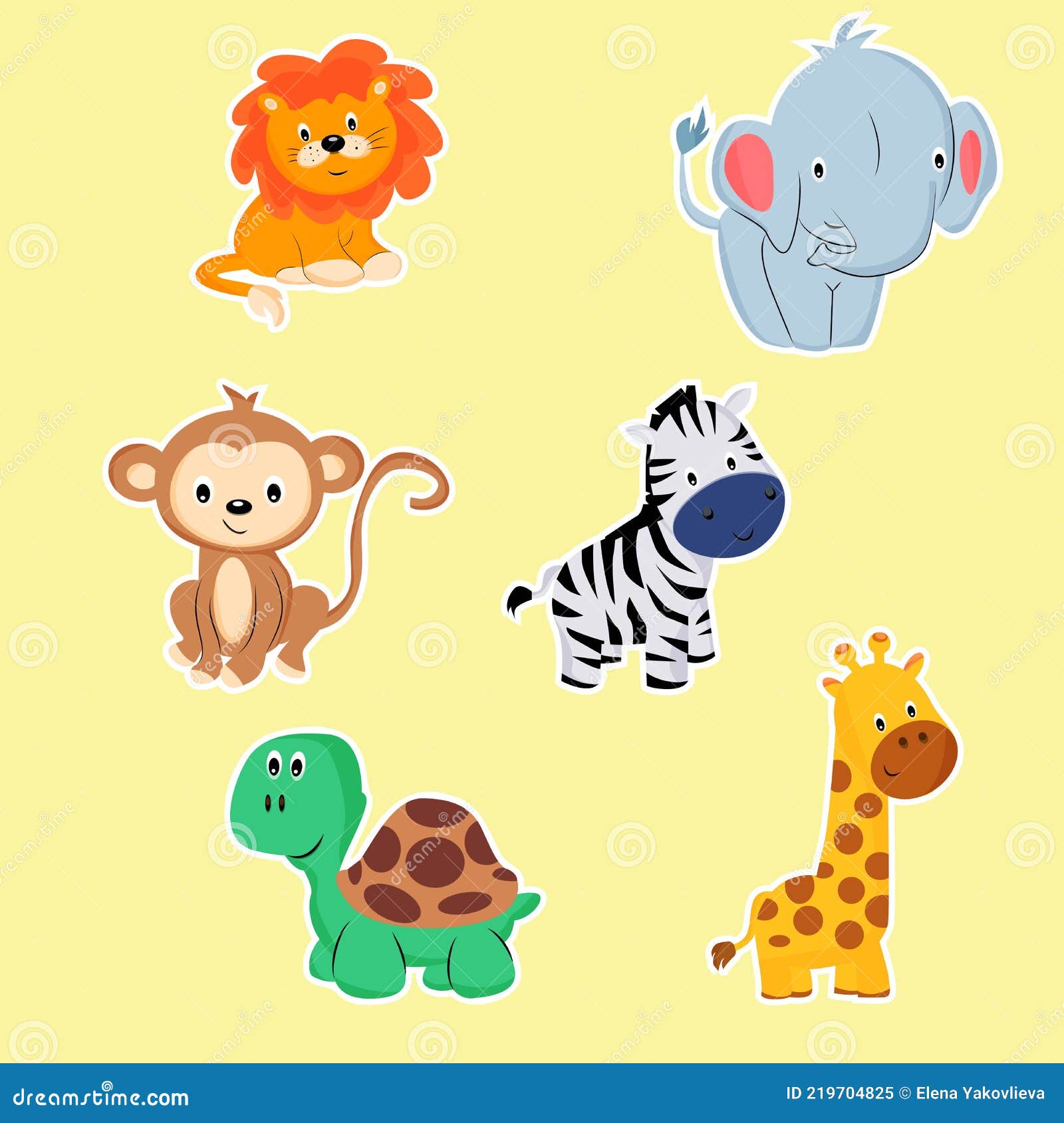 Animal Kit. Safari Animals. Print Lion, Elephant, Monkey, Zebra, Turtle and  Giraffe. Stock Vector - Illustration of nature, lion: 219704825