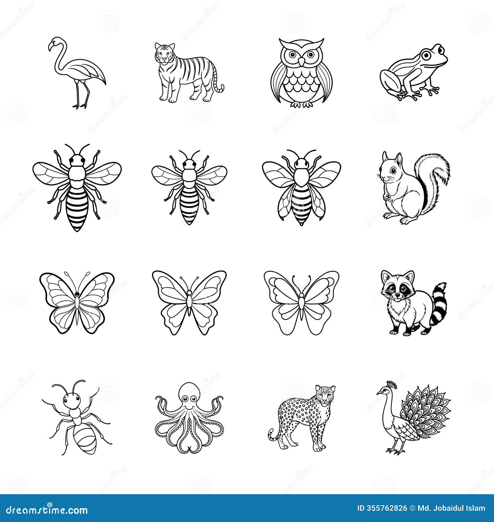 animal line art set - simple and intricate wildlife s for creative projects