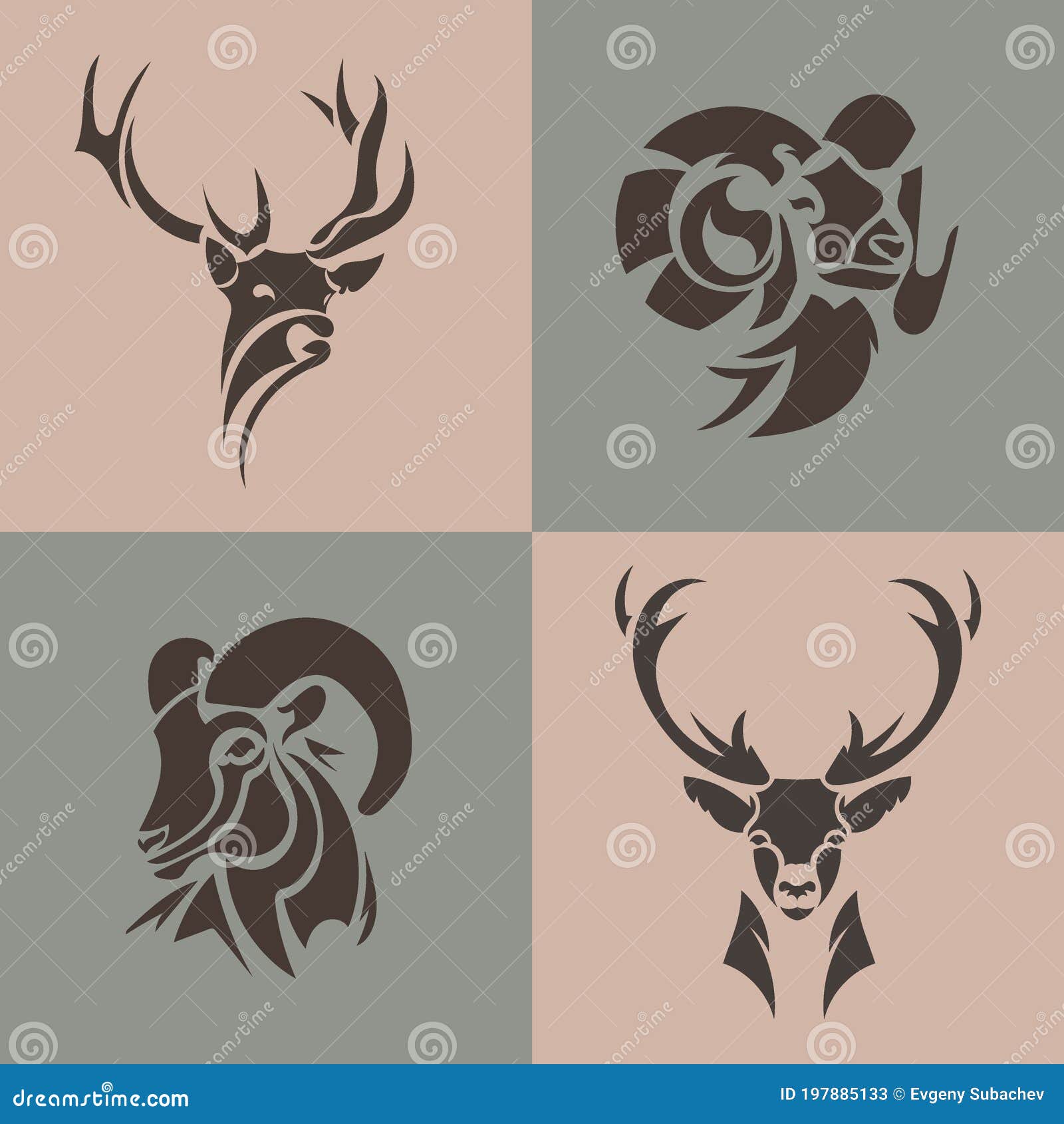 Animal Logo Collection. Deer, Ram, Goat Vector Emblem Stock Vector -  Illustration of deer, graphic: 197885133