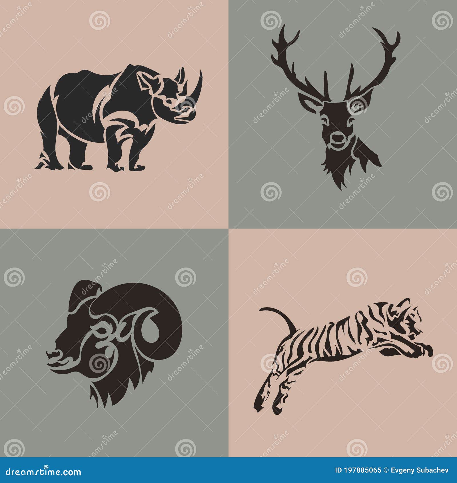 Animal Logo Collection. Deer, Ram, Tiger, Rhino Vector Emblem Stock Vector  - Illustration of logos, animal: 197885065