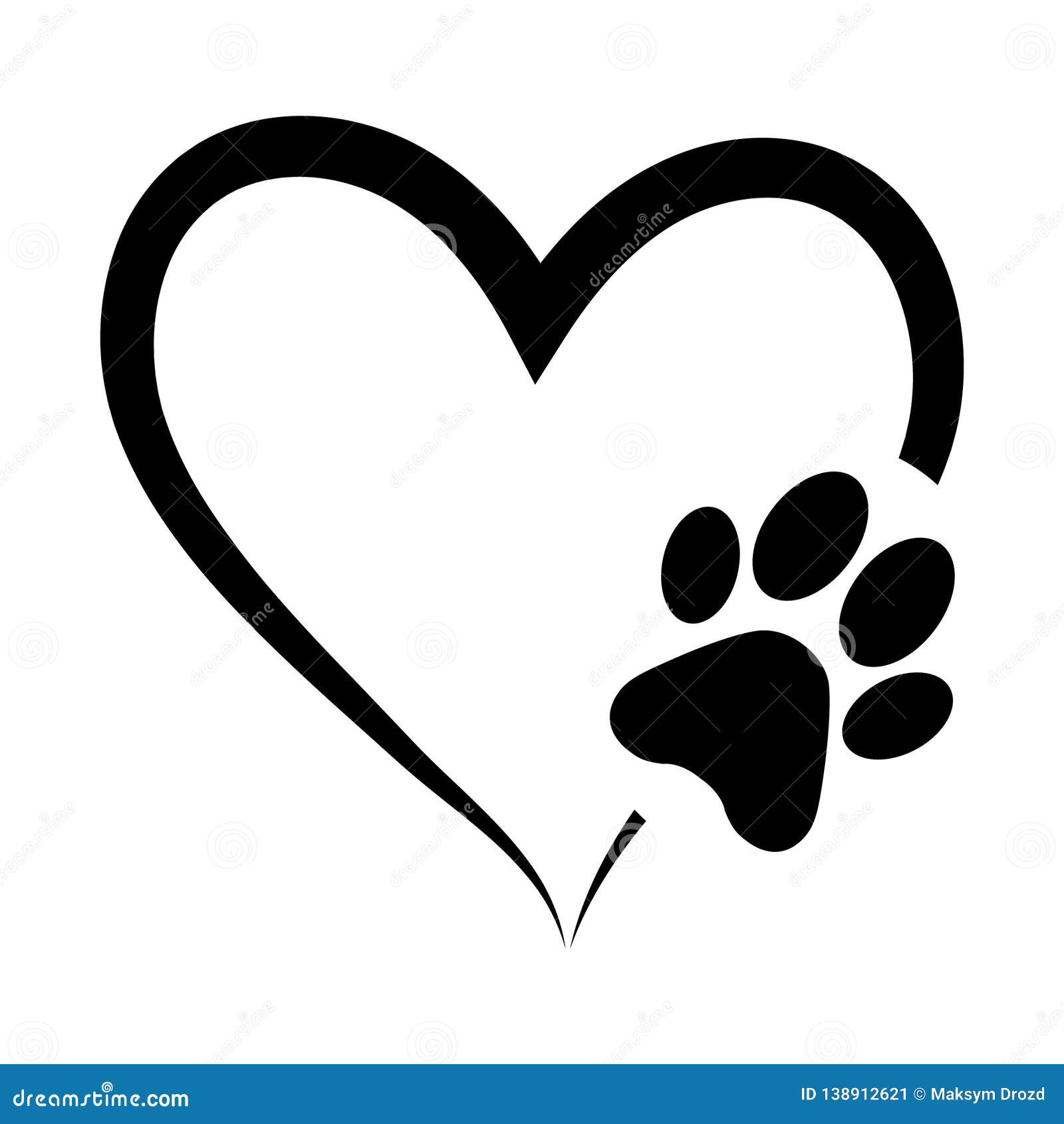 animal love  paw print with heart,  