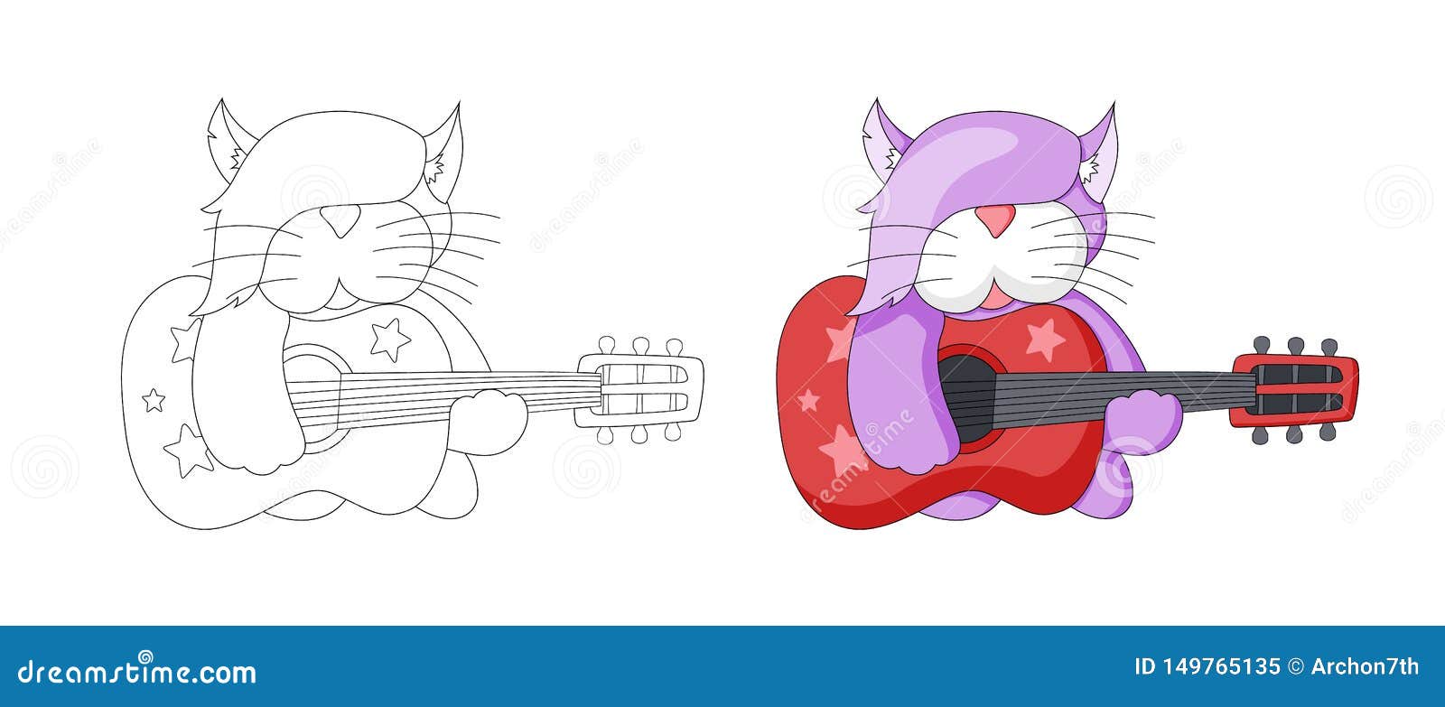 Desenho de Gato guitarrista para Colorir - Colorir.com