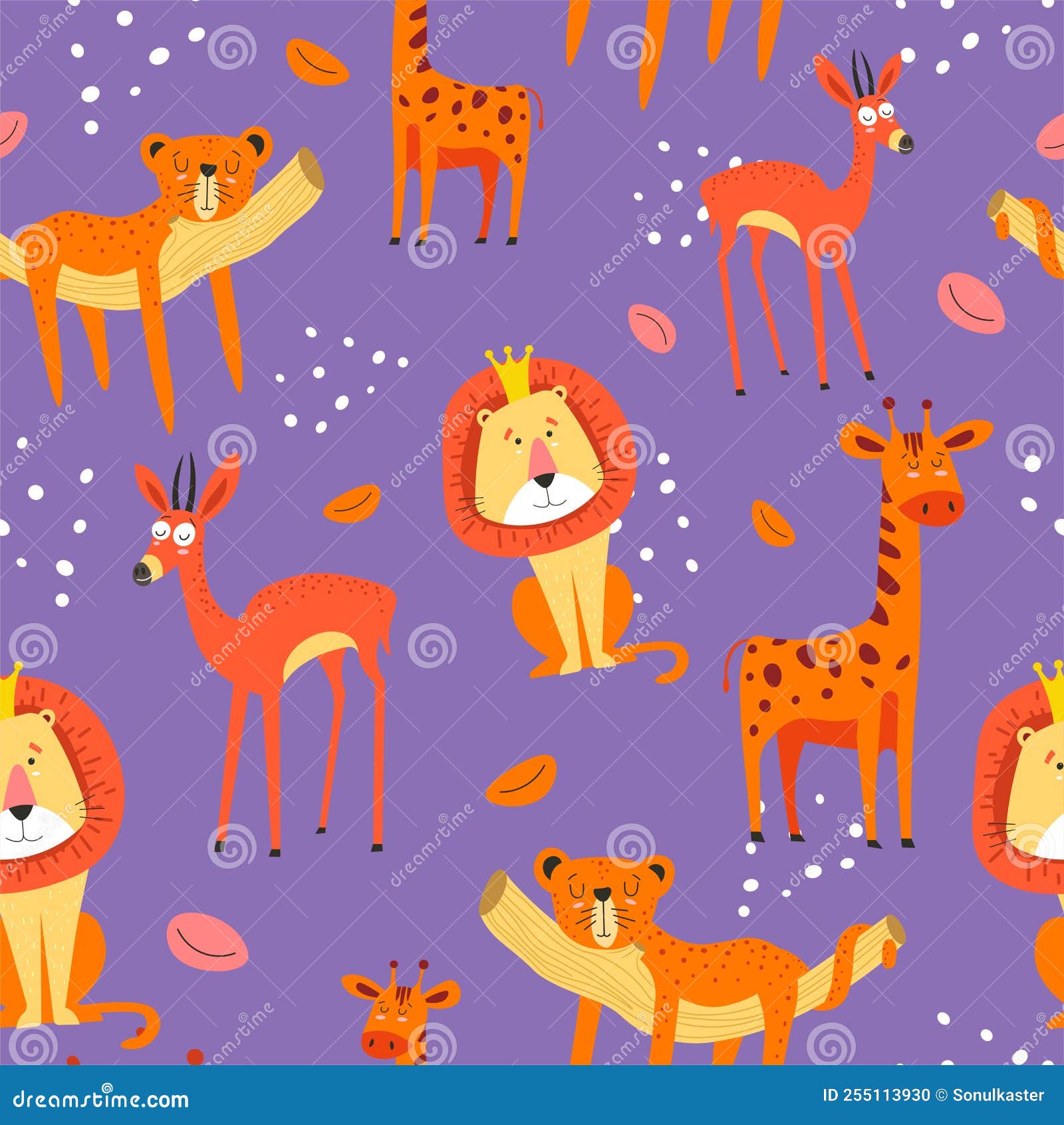 Animal Seamless Pattern, Lion King and Giraffe Stock Vector