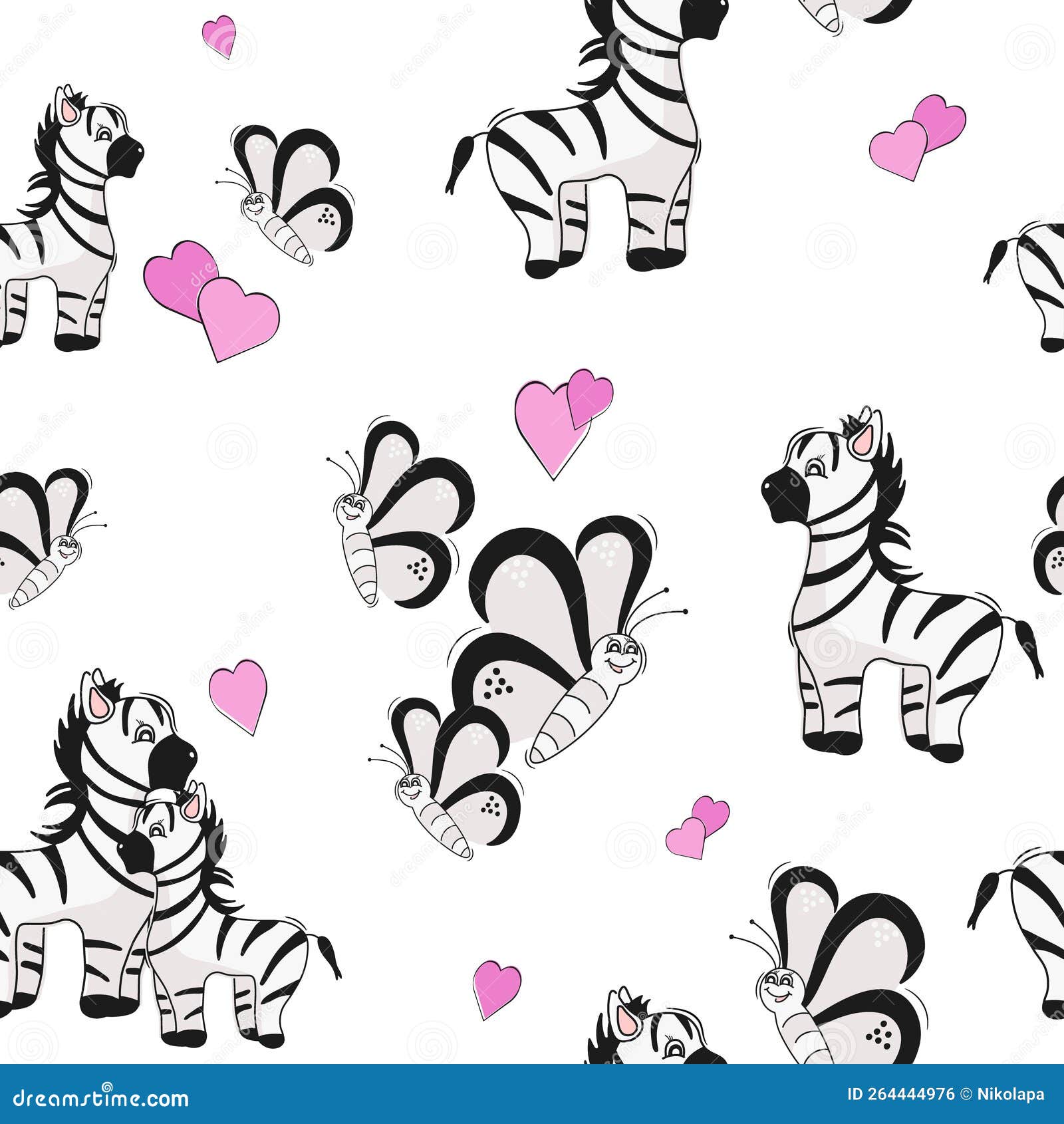 animal seamless pattern. zebra, butterfly, and heart.