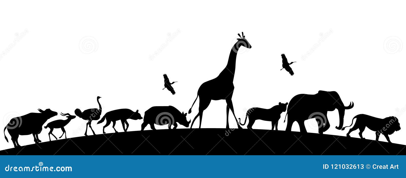 animal silhoutte,african animals, of safari animals.