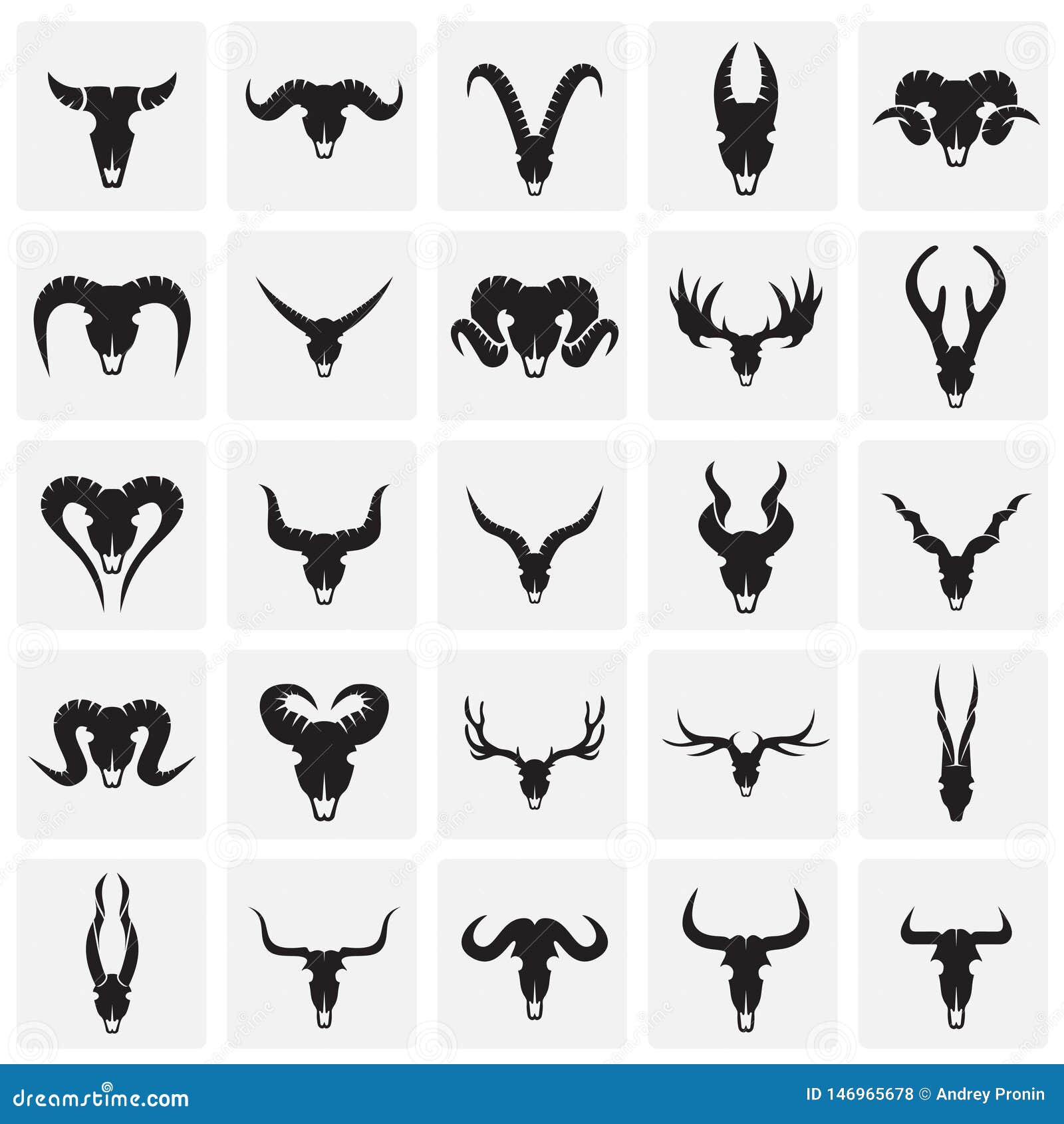 Animal Skull Icons Set on Squares Background for Graphic and Web Design.  Simple Vector Sign Stock Vector - Illustration of dead, geometric: 146965678