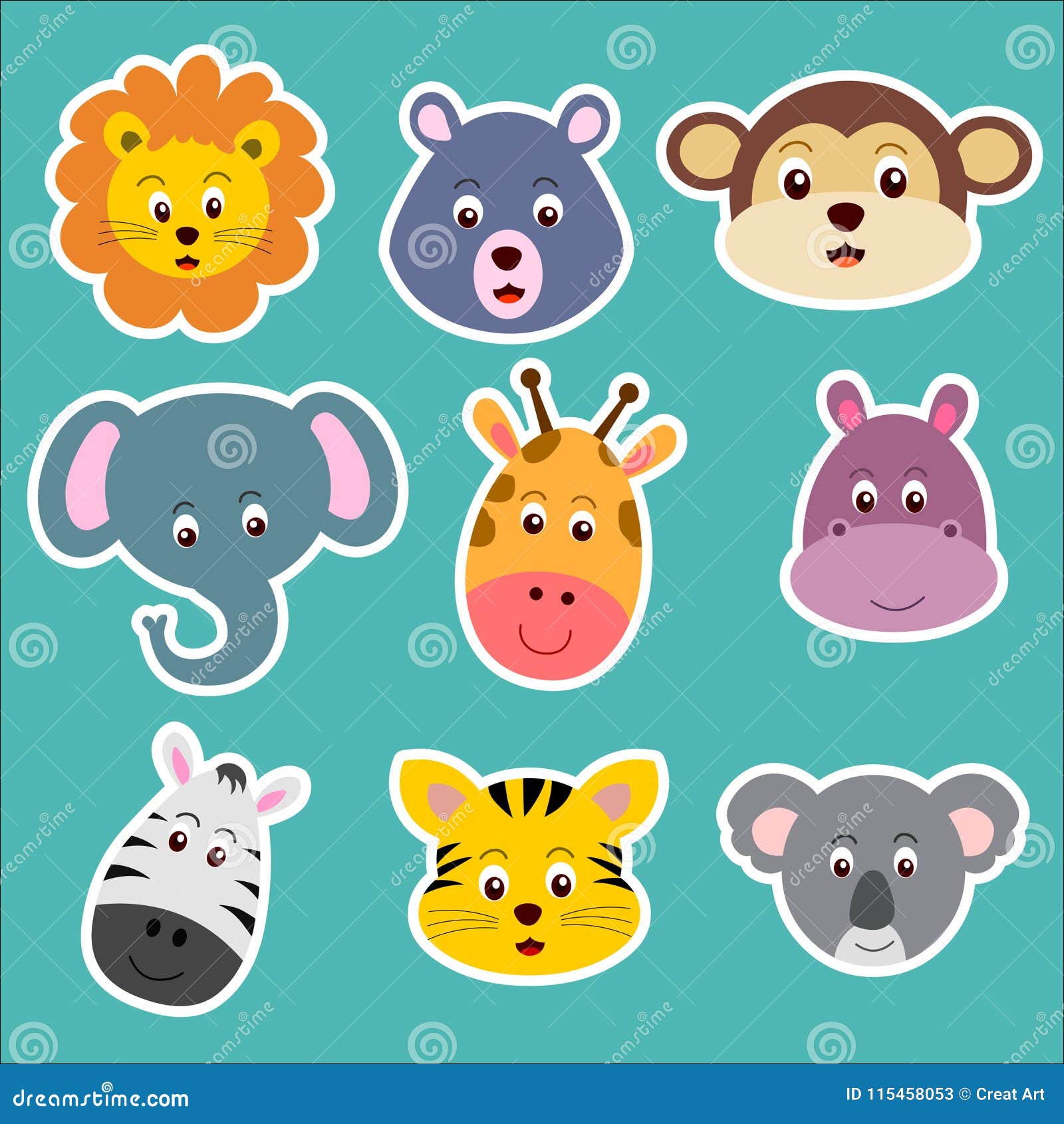Animal  Animal Face  Animals Stock Vector -  Illustration of background, sticker: 115458053