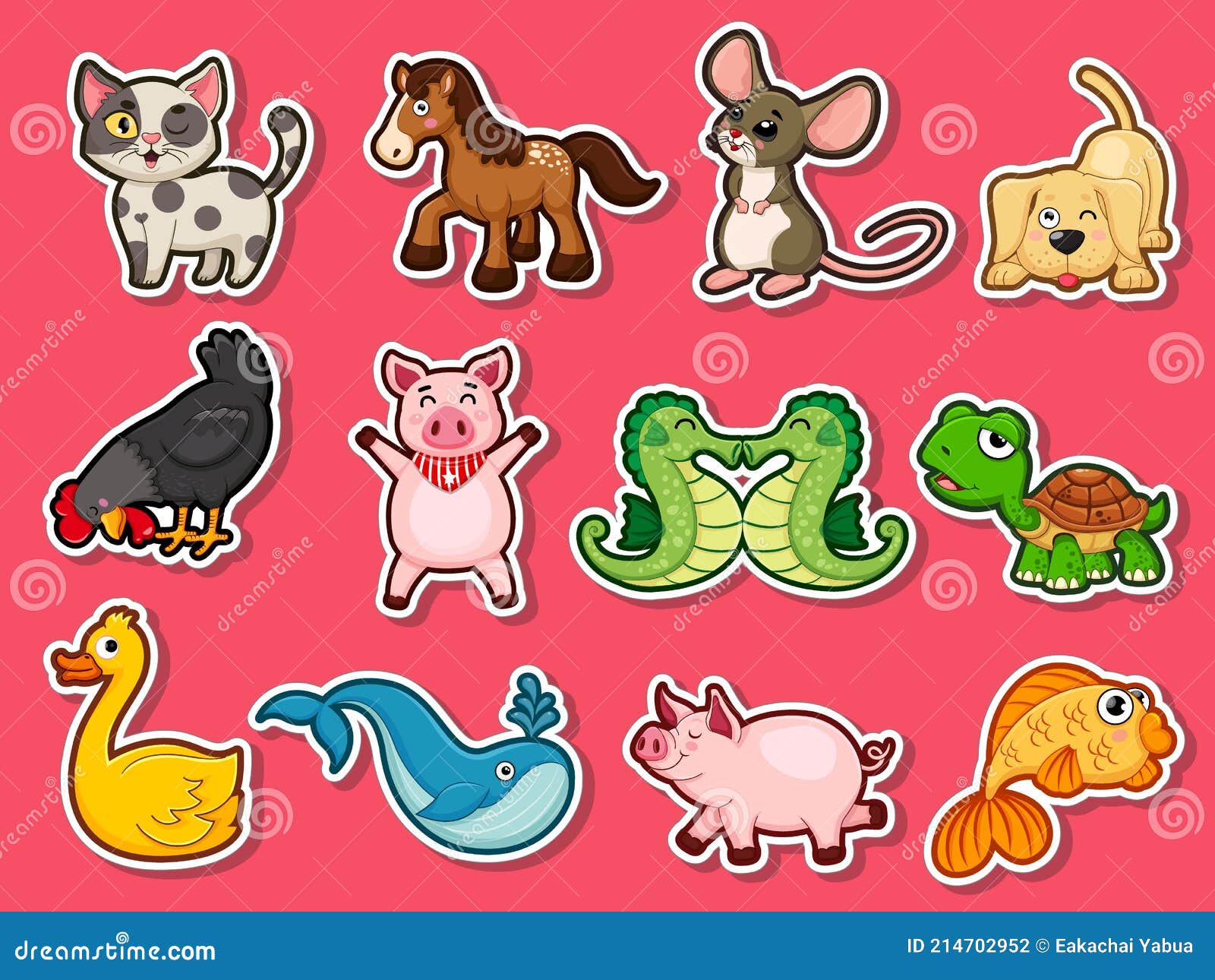 Animal Stickers for Kids. Collection Cute Animal Cartoon Flat Style Stock  Vector - Illustration of icon, cute: 214702952