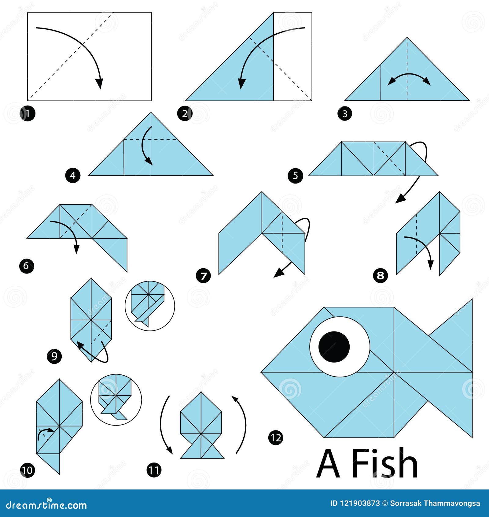 Step by Step Instructions How To Make Origami a Fish Stock Vector ...