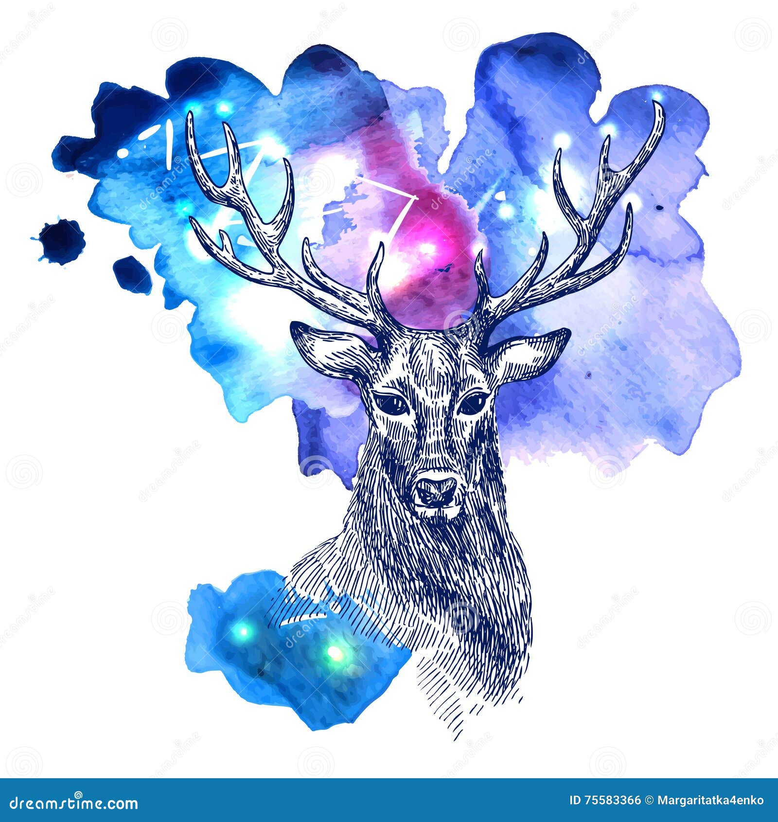 Download Animal on watercolor space stock vector. Illustration of hoofed - 75583366