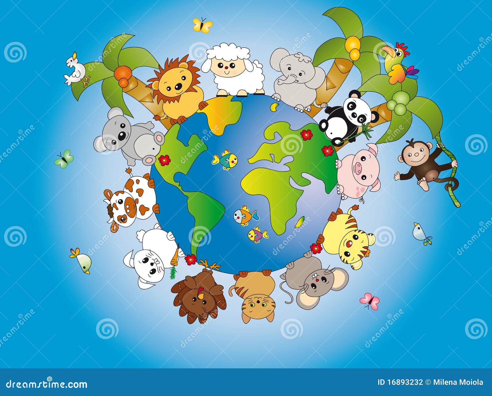 Animal world stock vector. Illustration of palms, blue 16893232