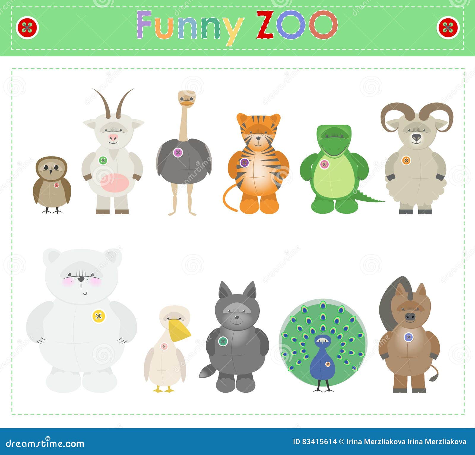 Animal Zoo, Part Three Funny Small Plush Animals. Cartoon Vecto Stock  Vector - Illustration of african, exotic: 83415614