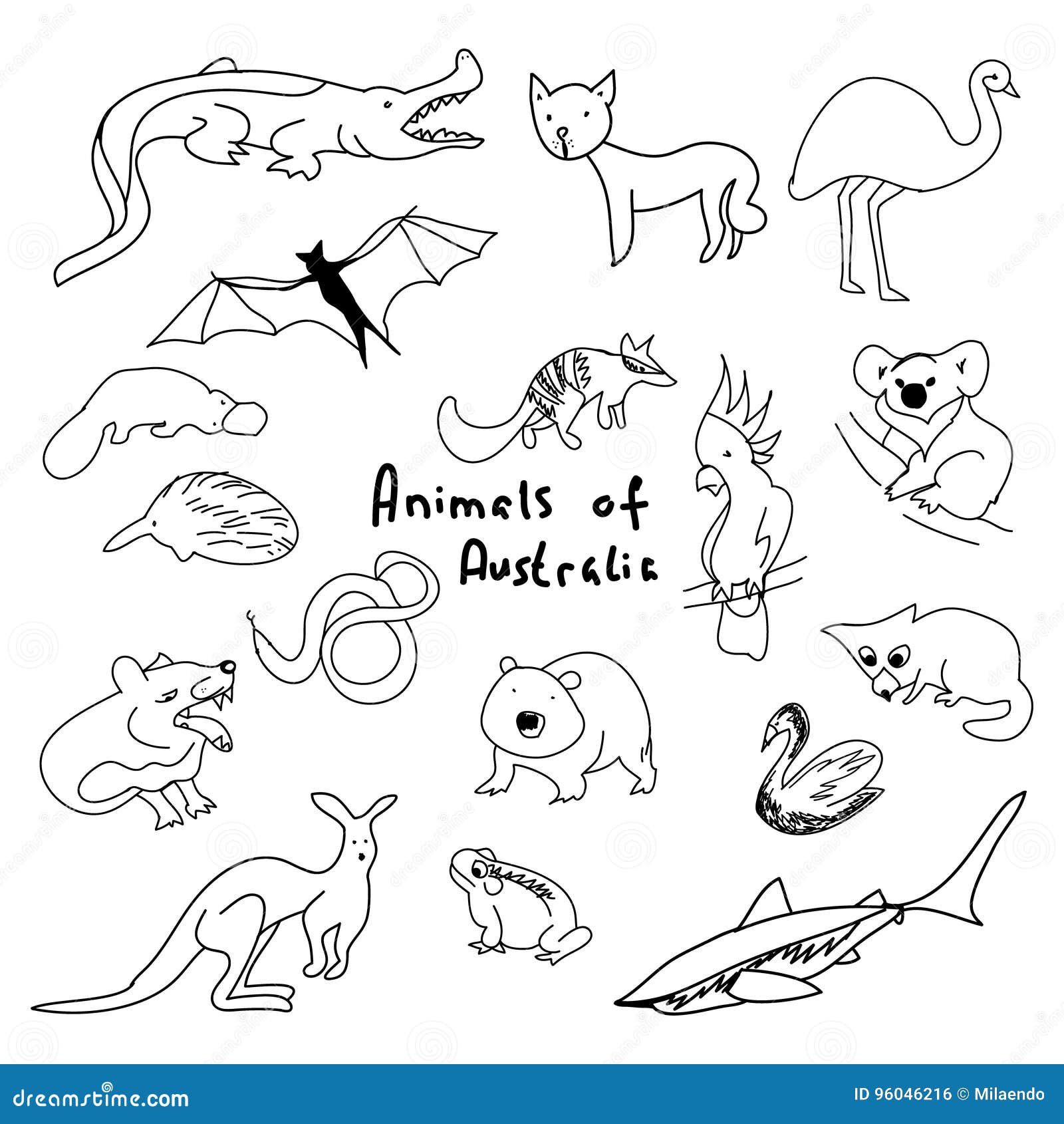 Animales De Australia Un Sistema De Dibujos Simples Ilustración del