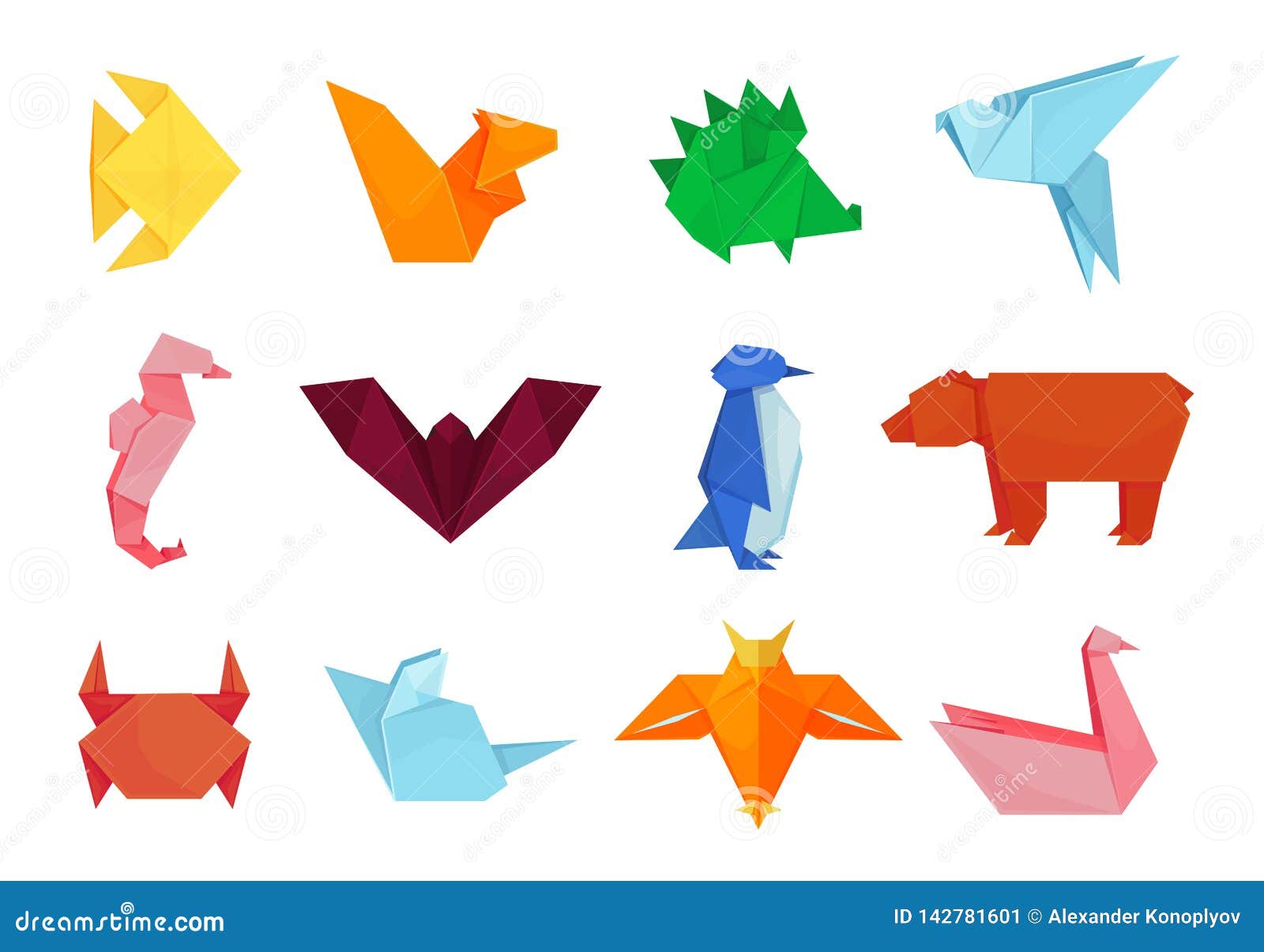 Animales De La Papiroflexia, Diseño Y Juguetes Creativos Del Papel  Ilustración del Vector - Ilustración de poligonal, geométrico: 142781601