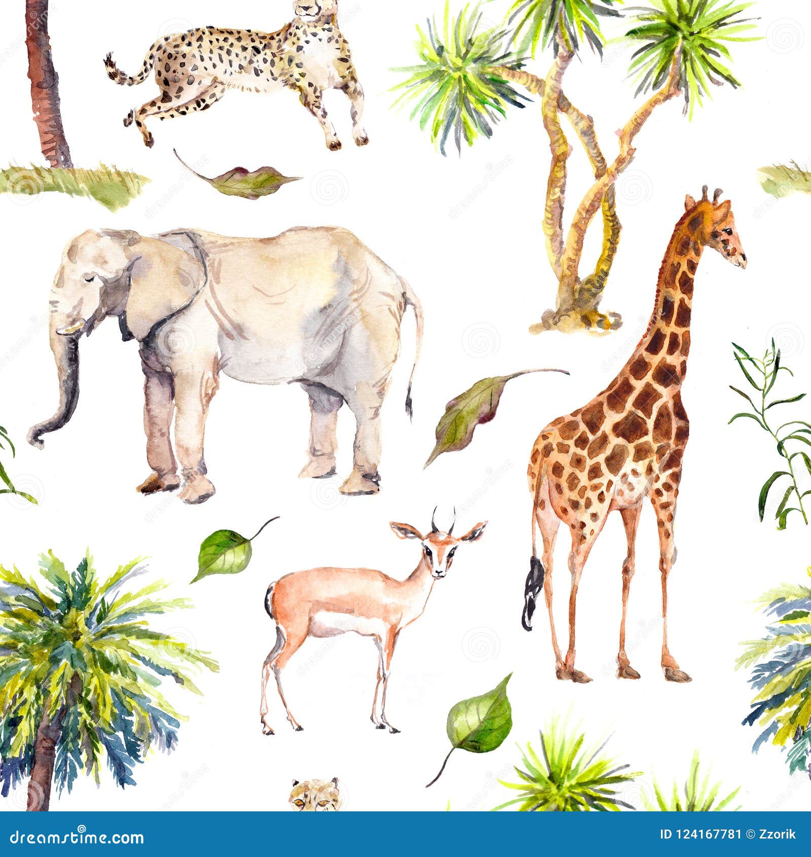 Animales De La Sabana - Jirafa, Elefante, Guepardo, Antílope Y Palmeras  Modelo Inconsútil Del Parque Zoológico Watercolor Stock de ilustración -  Ilustración de elefante, safari: 124167781