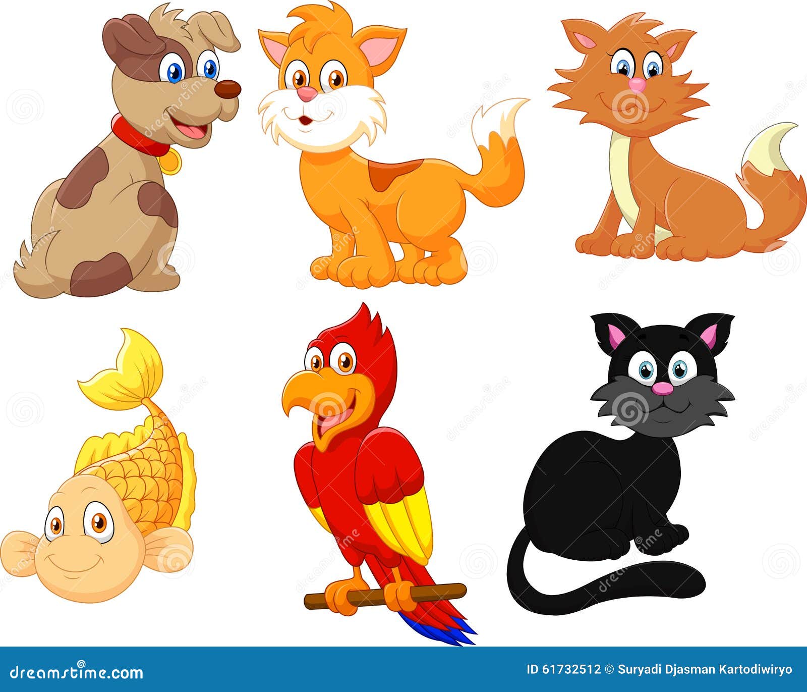 Animales Domésticos Del Personaje De Dibujos Animados Stock de ilustración  - Ilustración de fondo, caracteres: 61732512