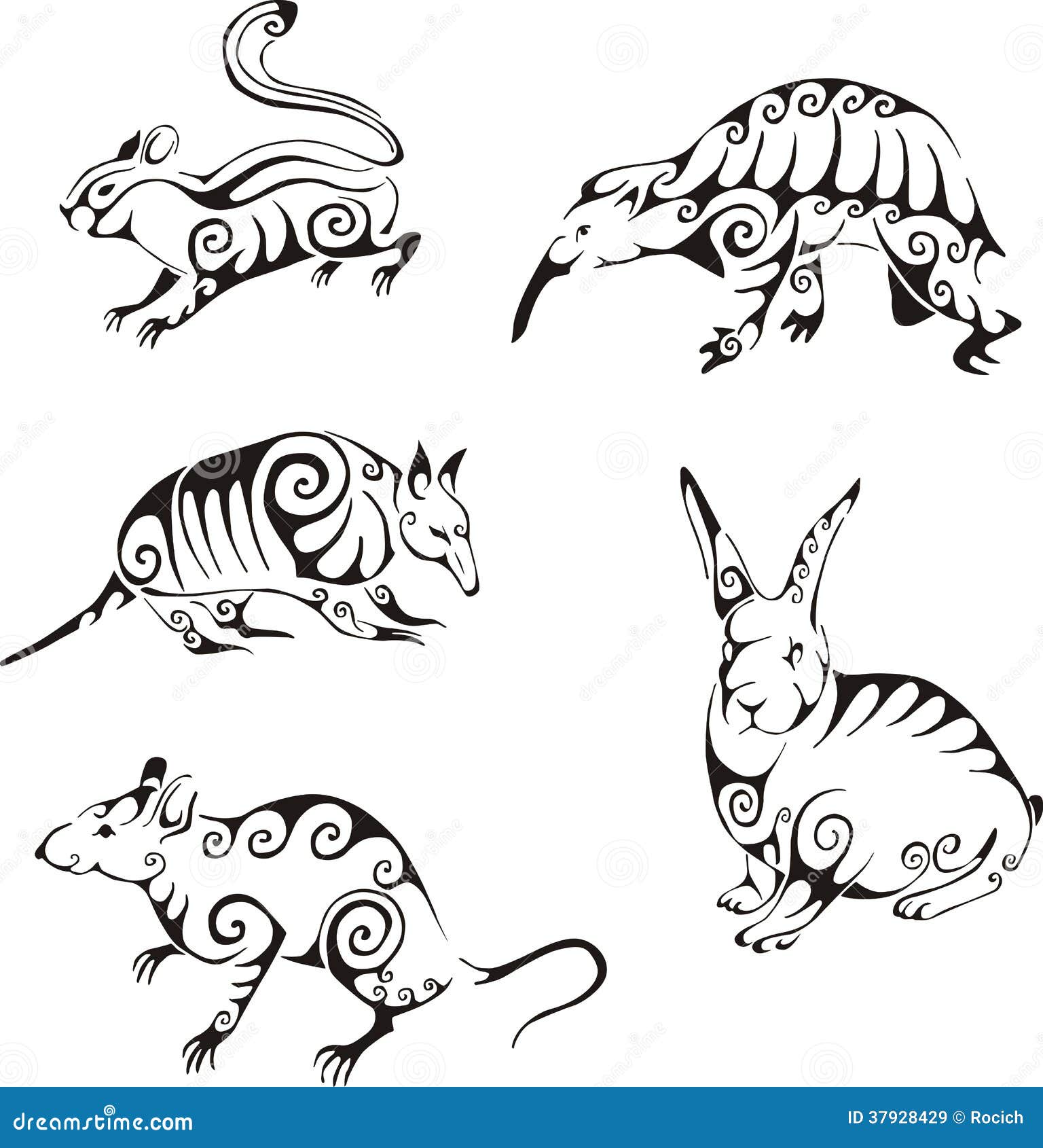 Animales en estilo tribal ilustración del vector. Ilustración de conjunto -  37928429