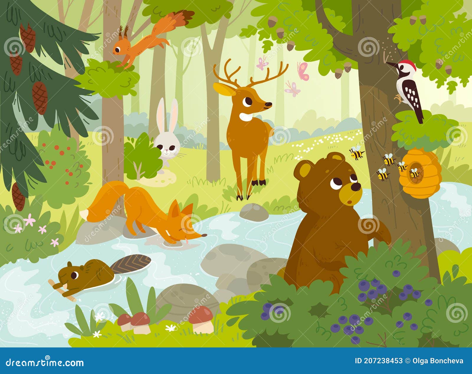 Animales Vectores De Dibujos Animados Que Viven En El Bosque. Ilustración  del Vector - Ilustración de picotear, yermo: 207238453
