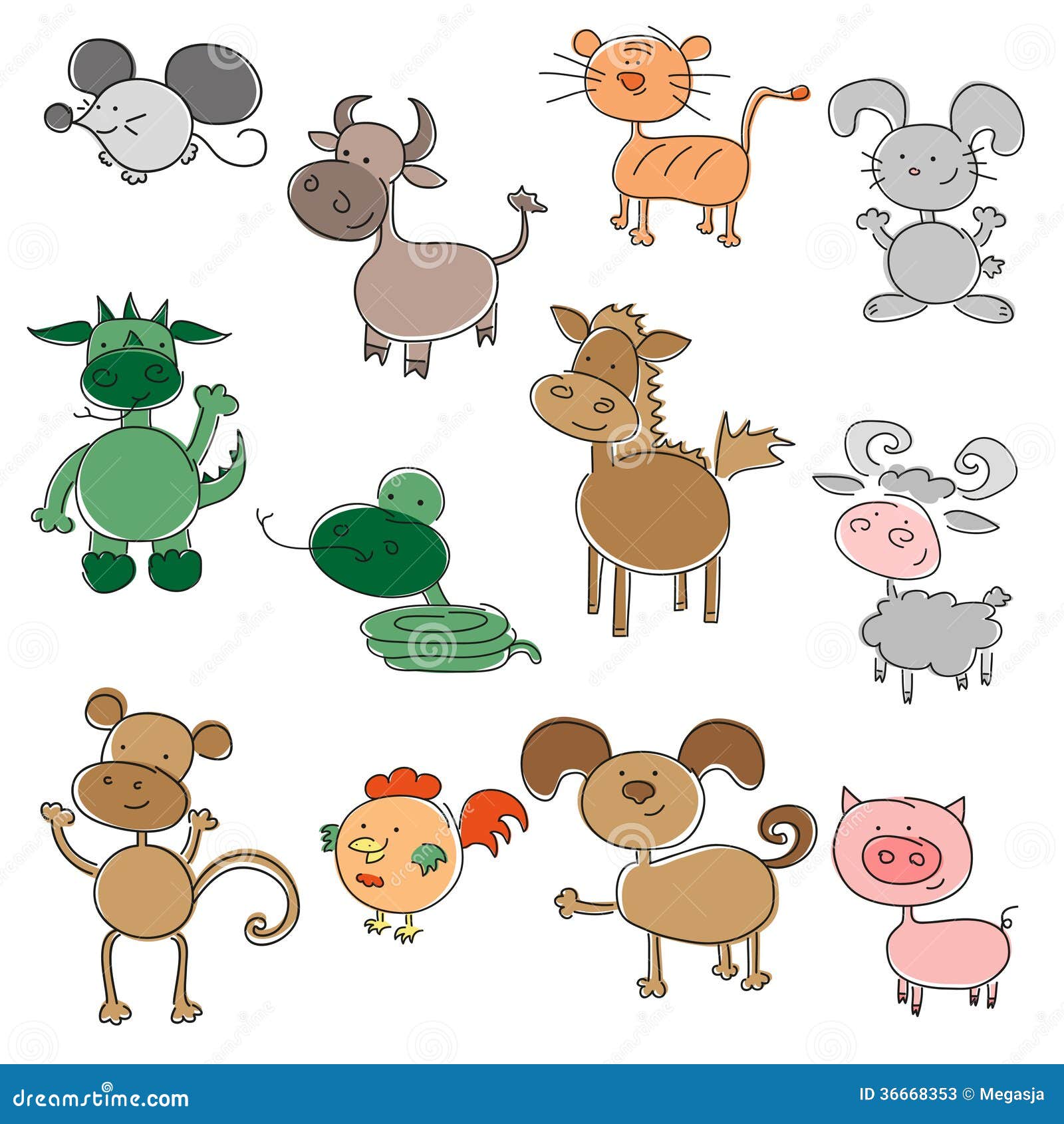 Animali Divertenti Colorati Illustrazione Vettoriale Animali divertenti colorati