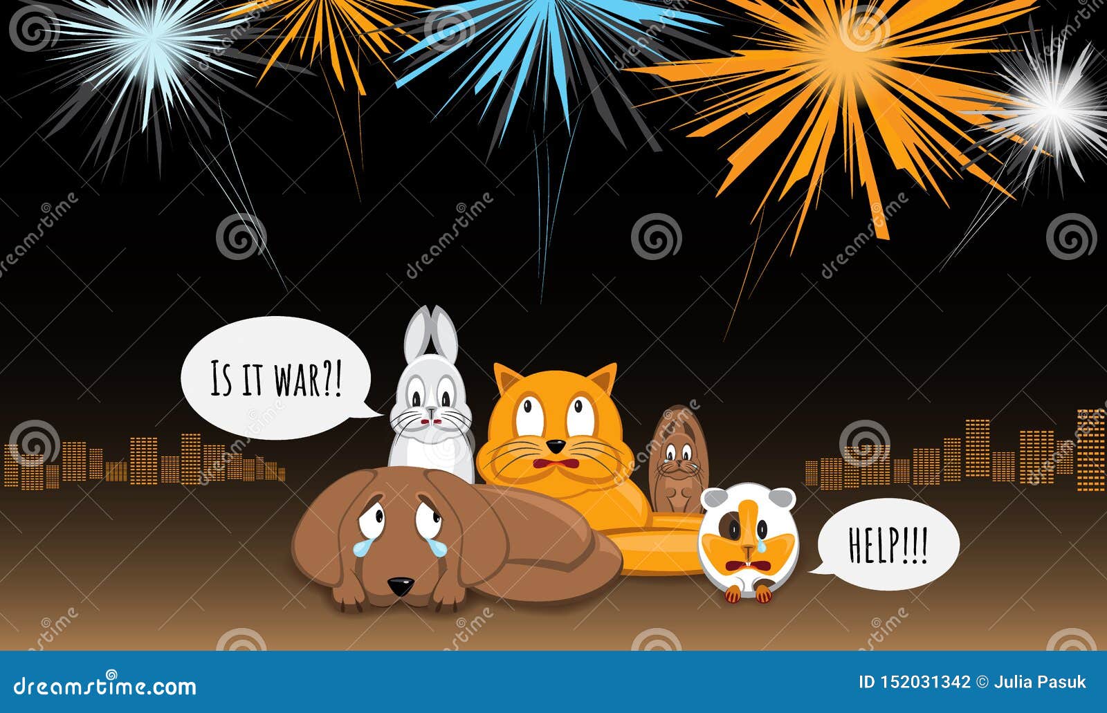 Animals Afraid of Loud Bangs and Whistles. Fireworks Make Stress during Yearend Celebrations Stock Vector - Illustration of pets, frustrated: 152031342 Animals Afraid of Loud Bangs and Whistles. Fireworks Make Stress during Yearend Celebrations Stock Vector - Illustration of pets, frustrated: 152031342