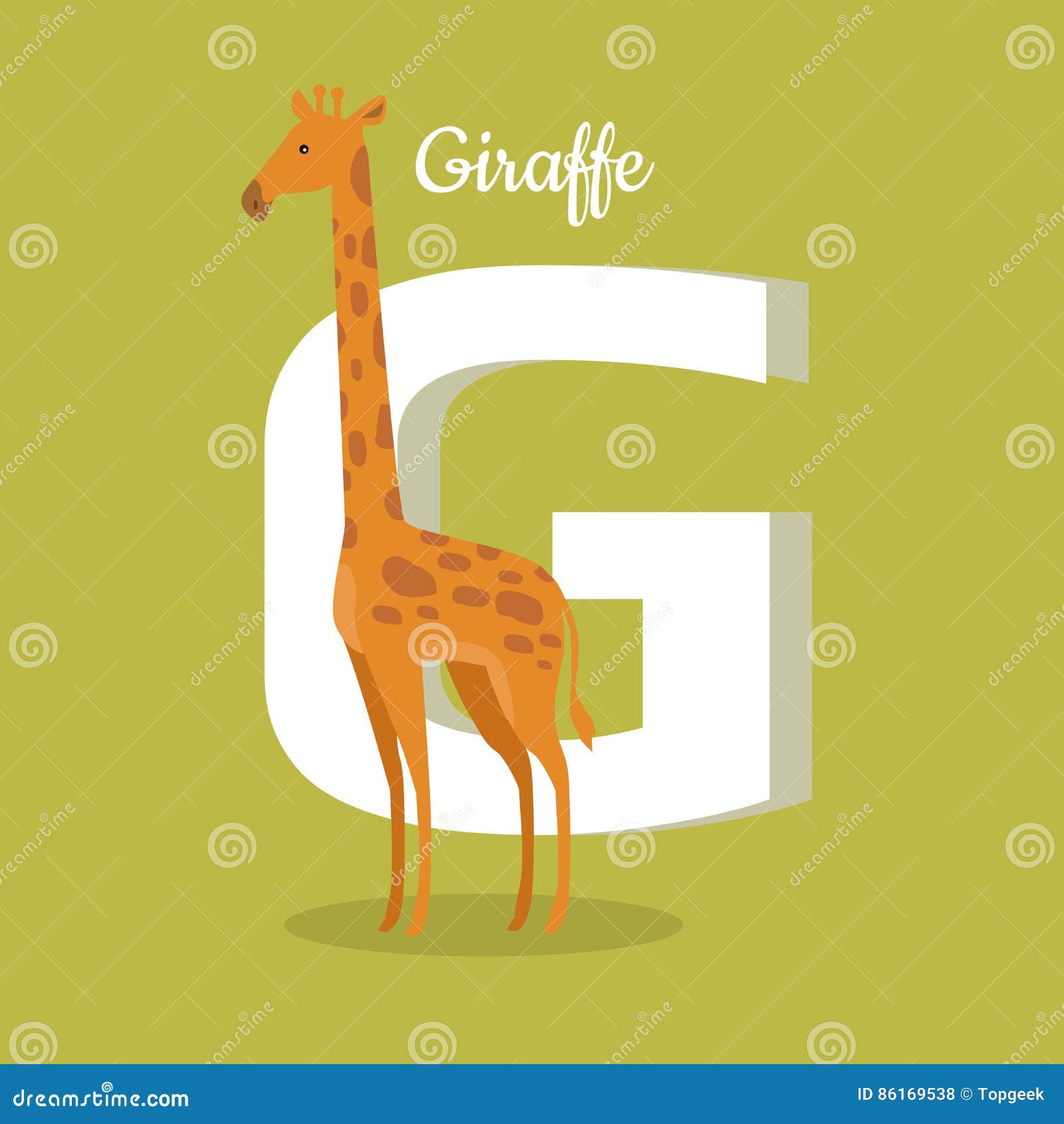 Alphabet Animal Big Giraffe Letter Gg On A White Preschool